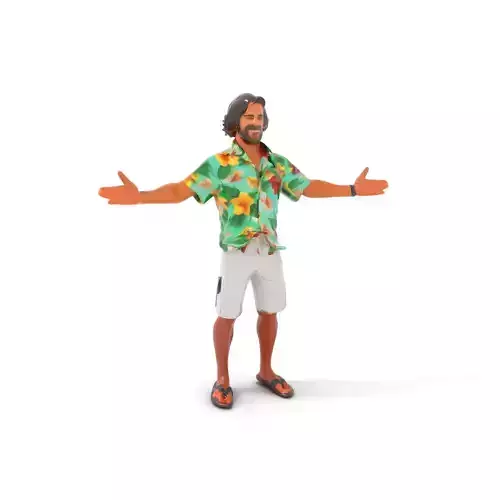 Casual Beach Tourist Rigged and Animated D Character Model