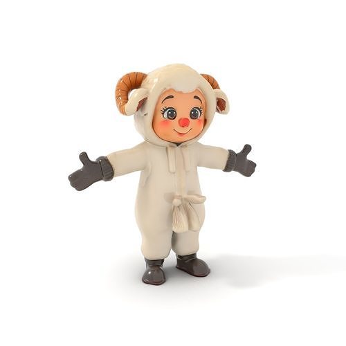 Adorable Sheep Costume Kid Character  Rigged and Animated Low-poly 3D model