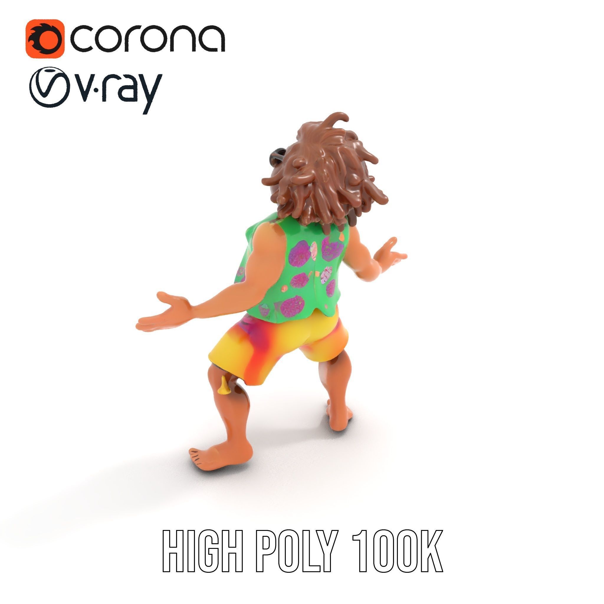 Beach Party Dude Character Model  Rigged and Animated Low-poly 3D model_14