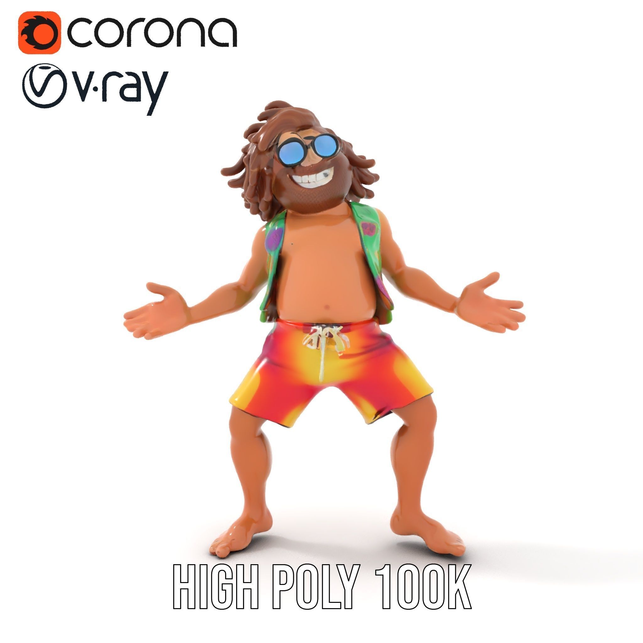 Beach Party Dude Character Model  Rigged and Animated Low-poly 3D model_11