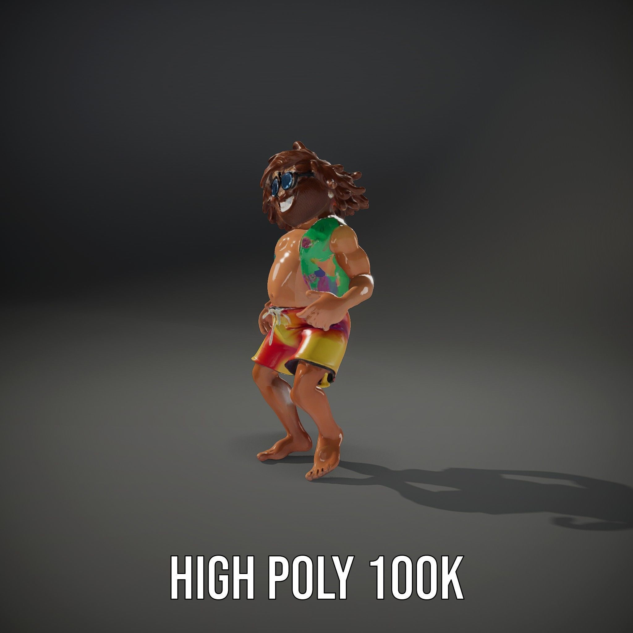 Beach Party Dude Character Model  Rigged and Animated Low-poly 3D model_36
