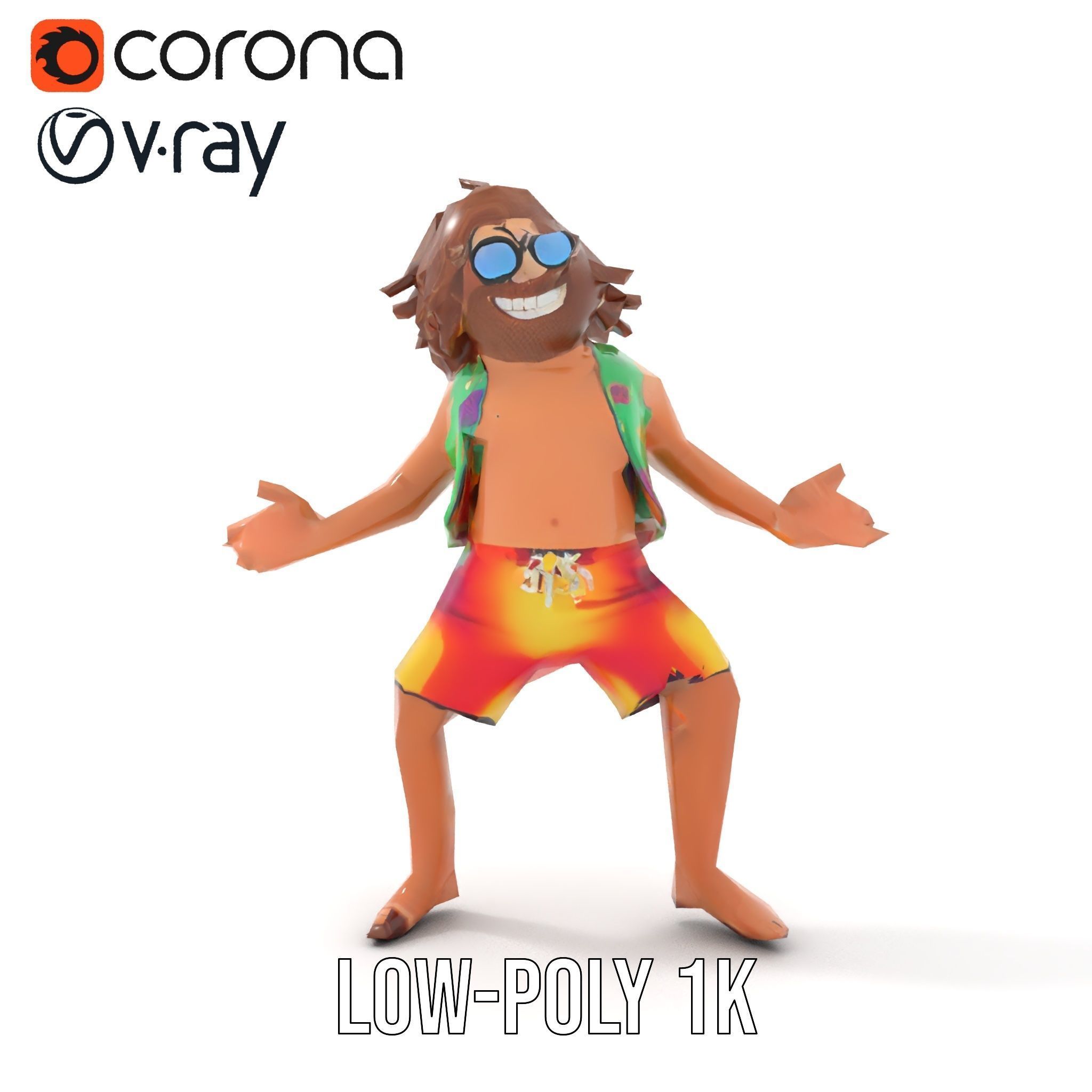 Beach Party Dude Character Model  Rigged and Animated Low-poly 3D model_10