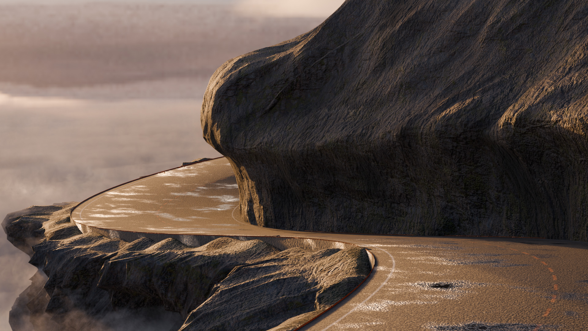 Realistic Cliffside Mountain Road Above Clouds 3D model_5