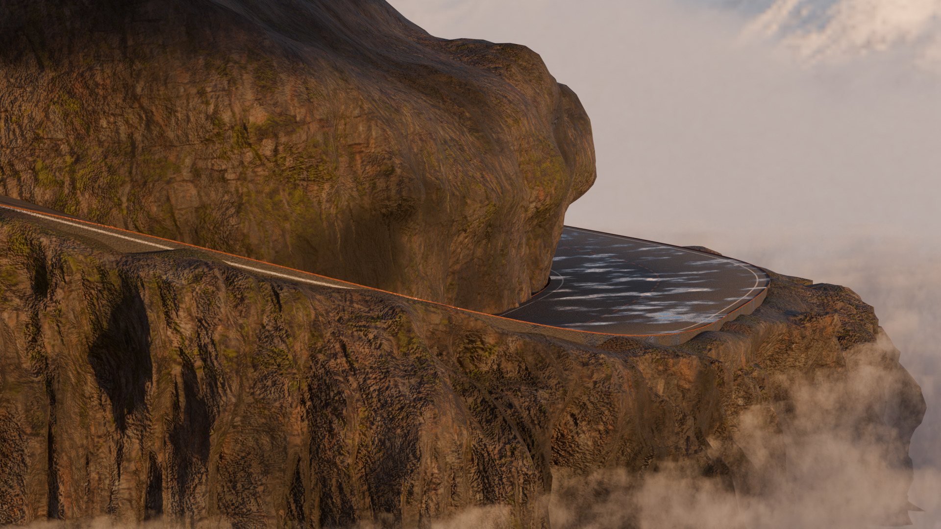Realistic Cliffside Mountain Road Above Clouds 3D model_2