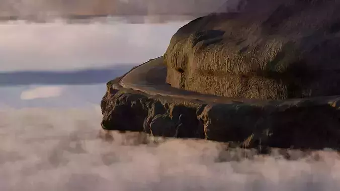 Realistic Cliffside Mountain Road Above Clouds 3D model