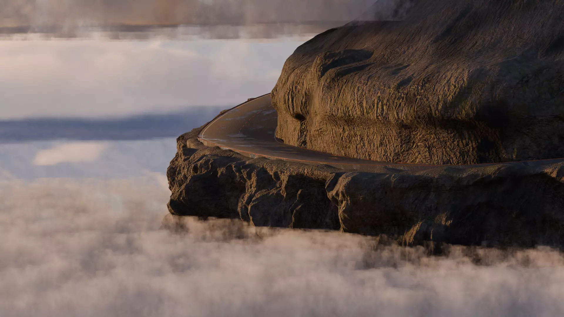Realistic Cliffside Mountain Road Above Clouds 3D model_0