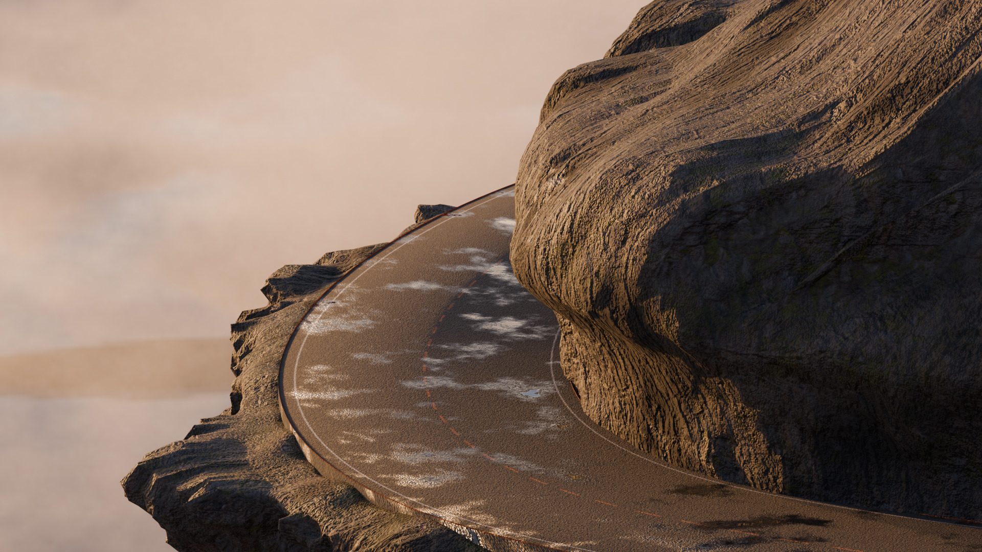 Realistic Cliffside Mountain Road Above Clouds 3D model_4