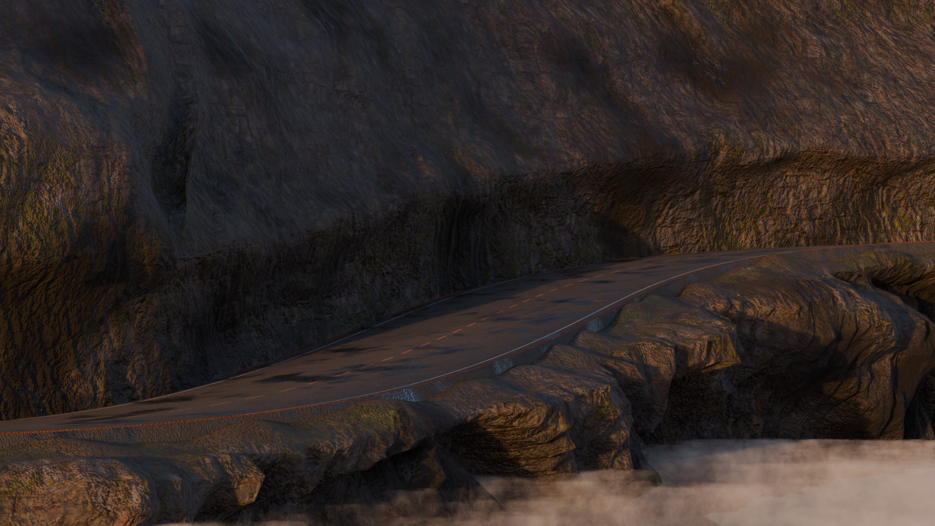 Realistic Cliffside Mountain Road Above Clouds 3D model_3