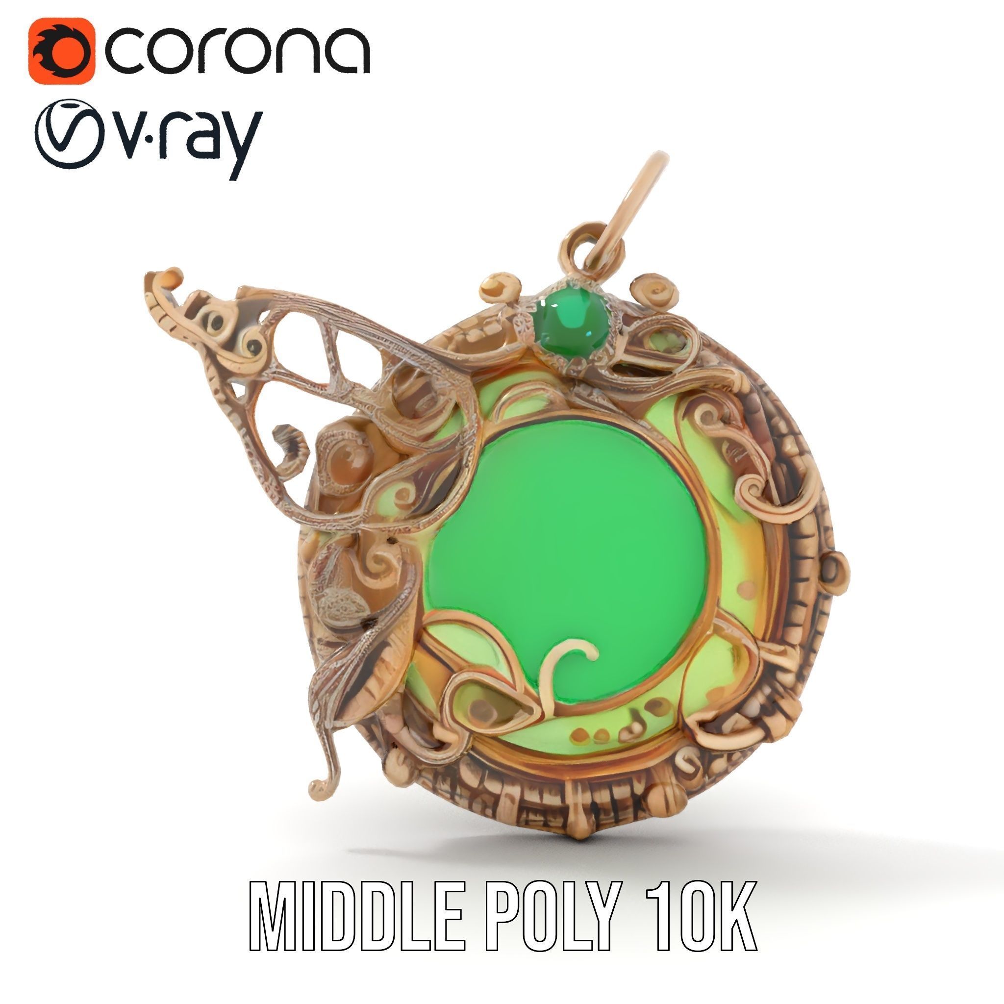 Intricate Emerald Pendant D Model Pack Low-poly 3D model_13