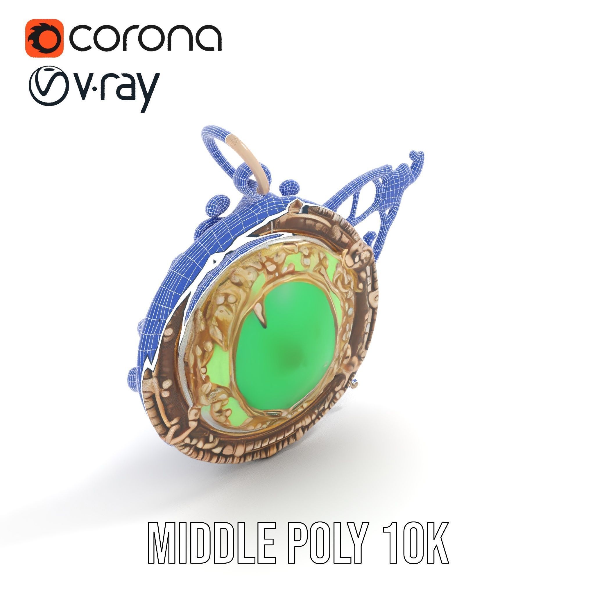 Intricate Emerald Pendant D Model Pack Low-poly 3D model_27