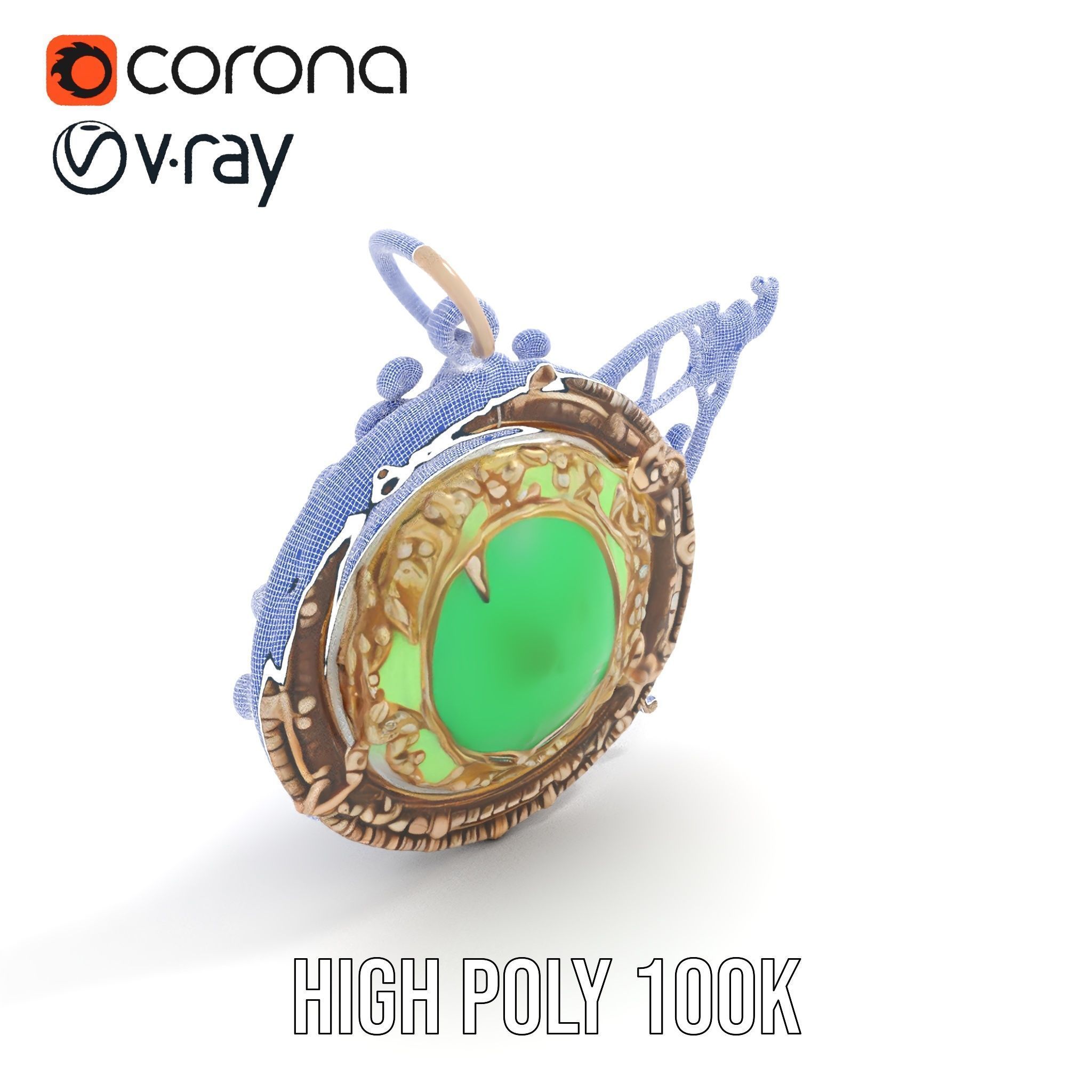 Intricate Emerald Pendant D Model Pack Low-poly 3D model_31