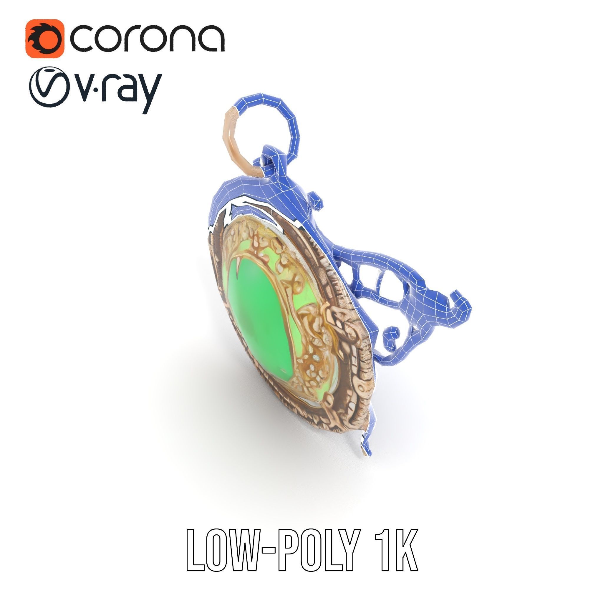 Intricate Emerald Pendant D Model Pack Low-poly 3D model_28