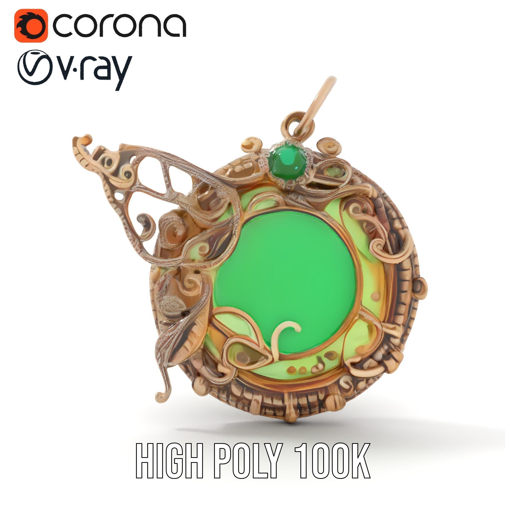 Intricate Emerald Pendant D Model Pack Low-poly 3D model_12