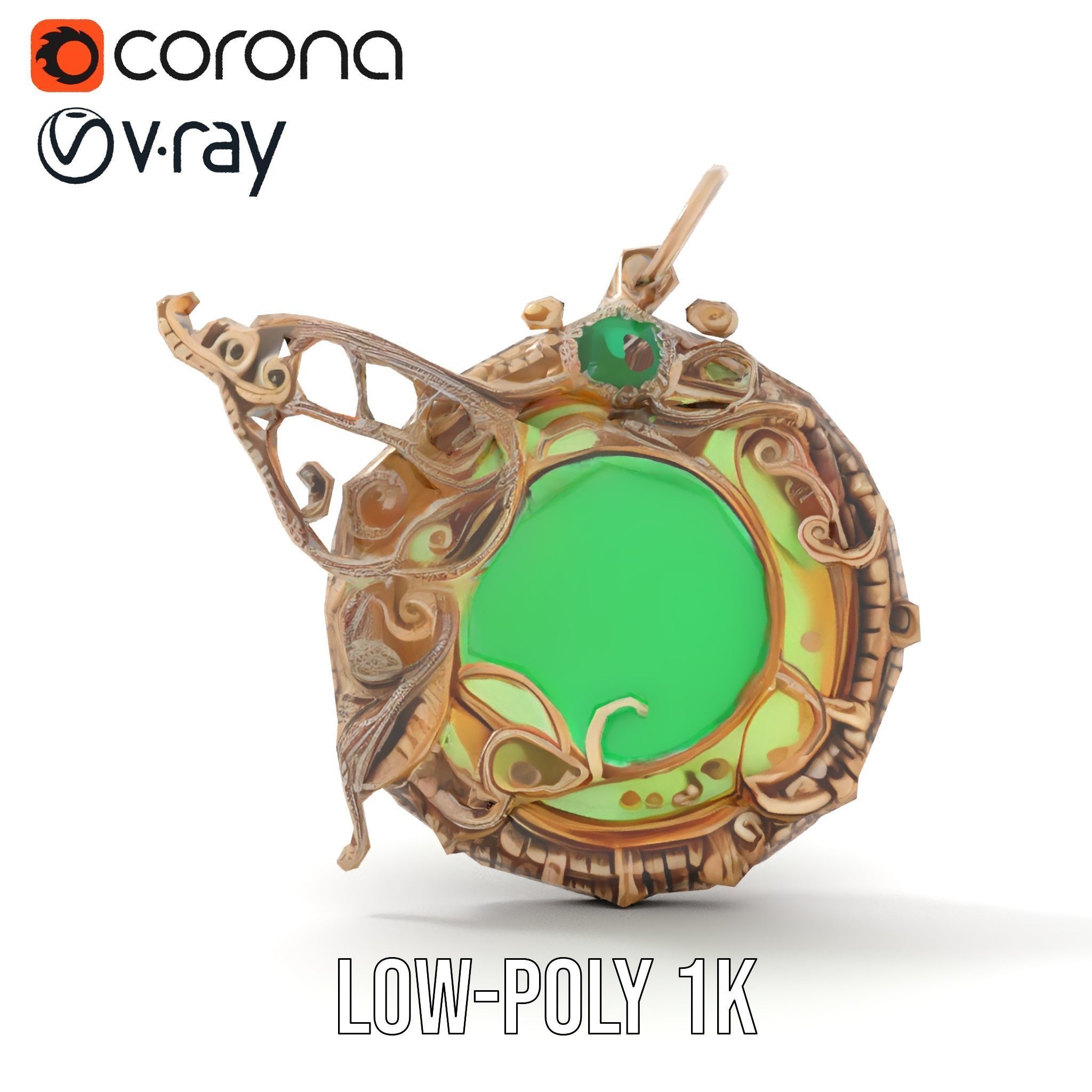 Intricate Emerald Pendant D Model Pack Low-poly 3D model_11