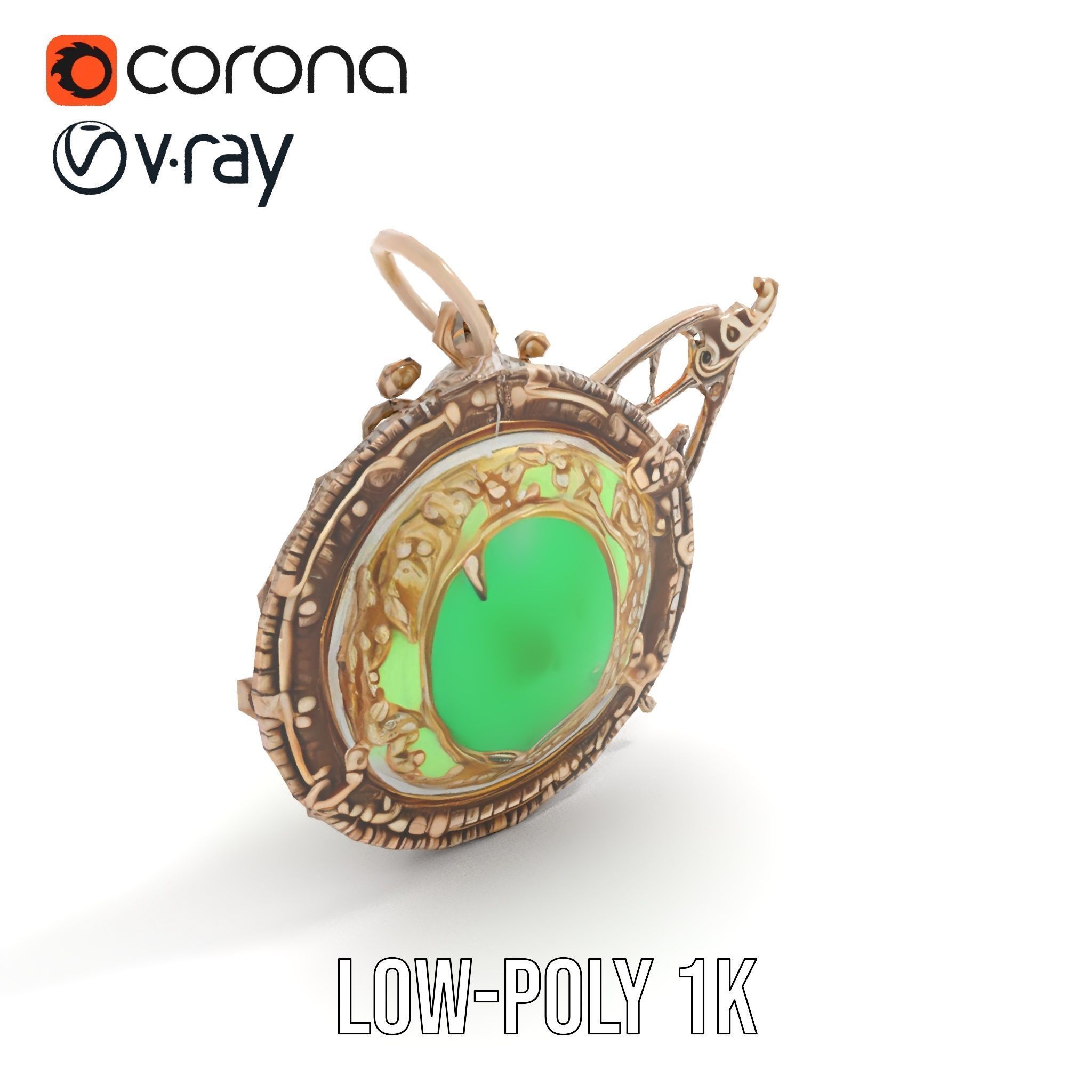Intricate Emerald Pendant D Model Pack Low-poly 3D model_8