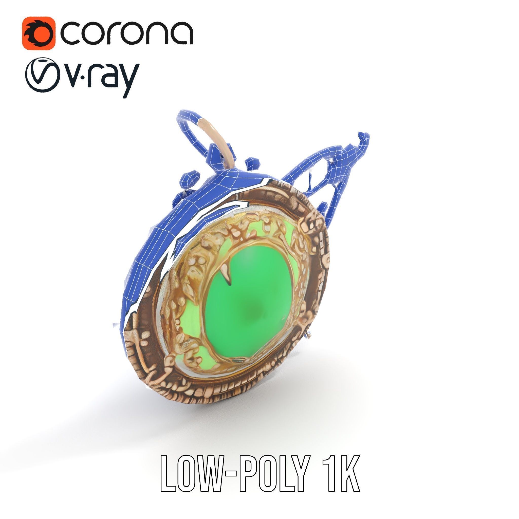Intricate Emerald Pendant D Model Pack Low-poly 3D model_22