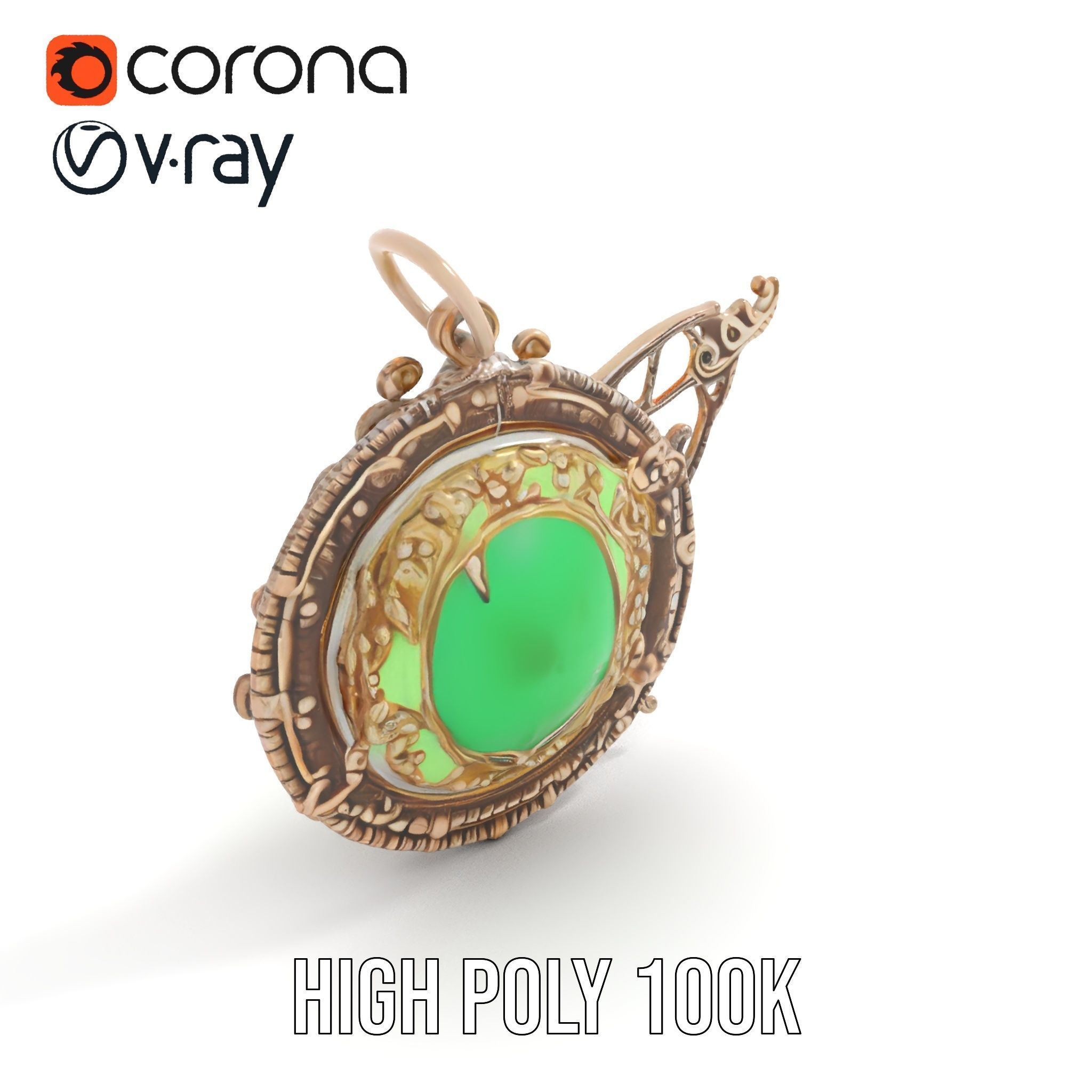 Intricate Emerald Pendant D Model Pack Low-poly 3D model_17