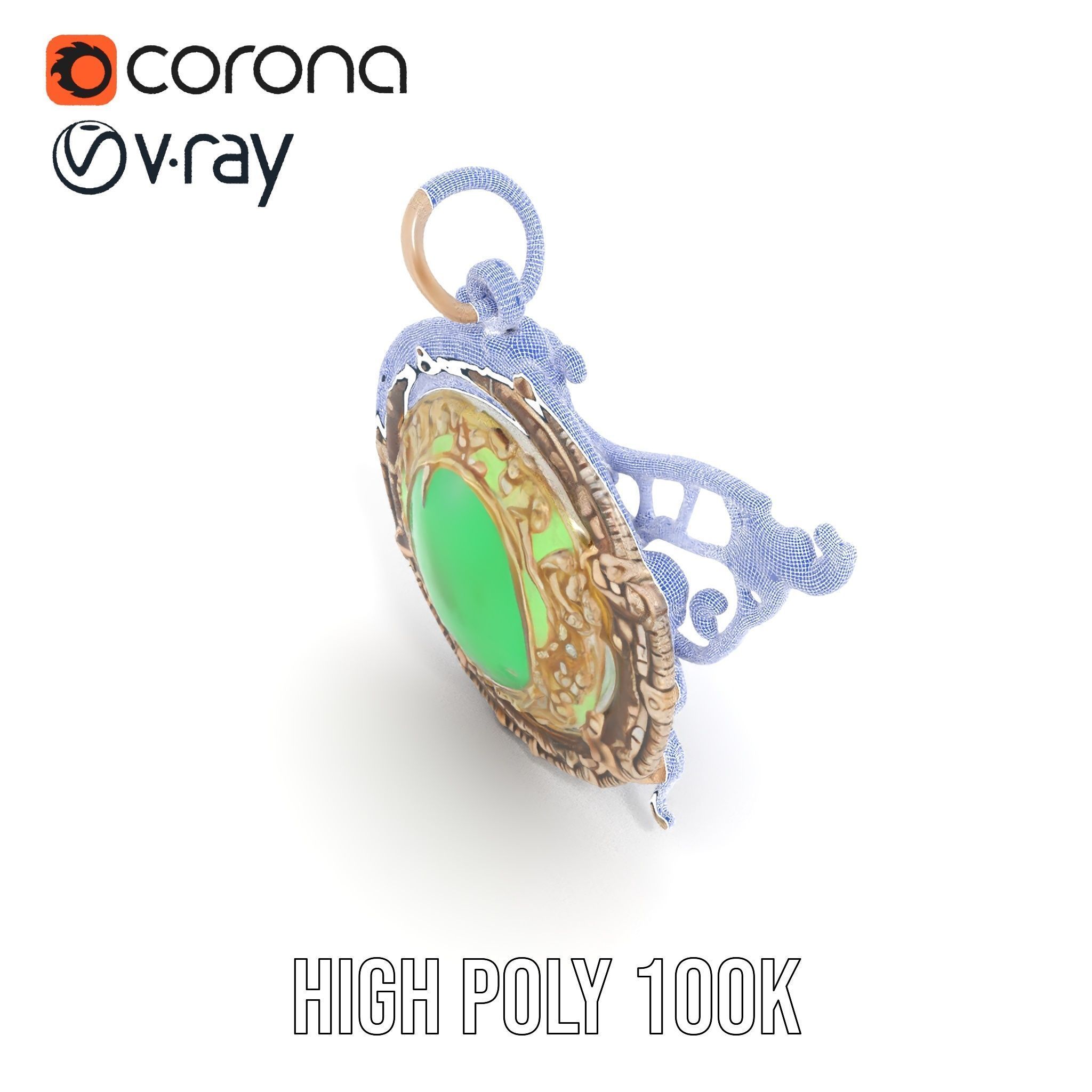 Intricate Emerald Pendant D Model Pack Low-poly 3D model_32