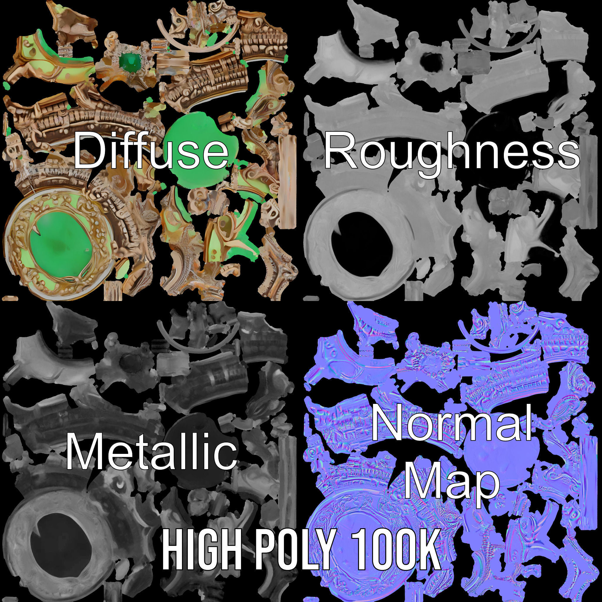 Intricate Emerald Pendant D Model Pack Low-poly 3D model_3