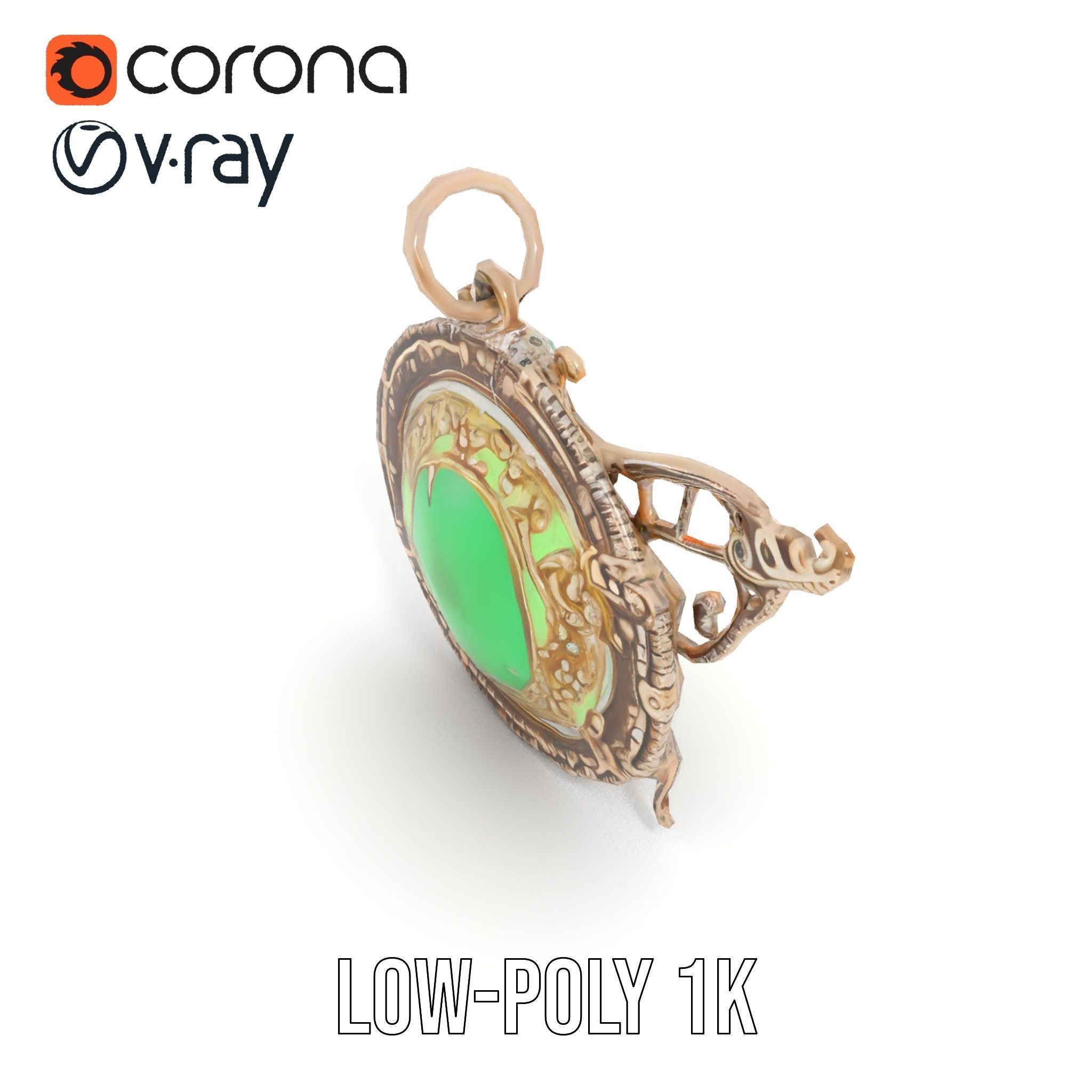 Intricate Emerald Pendant D Model Pack Low-poly 3D model_14