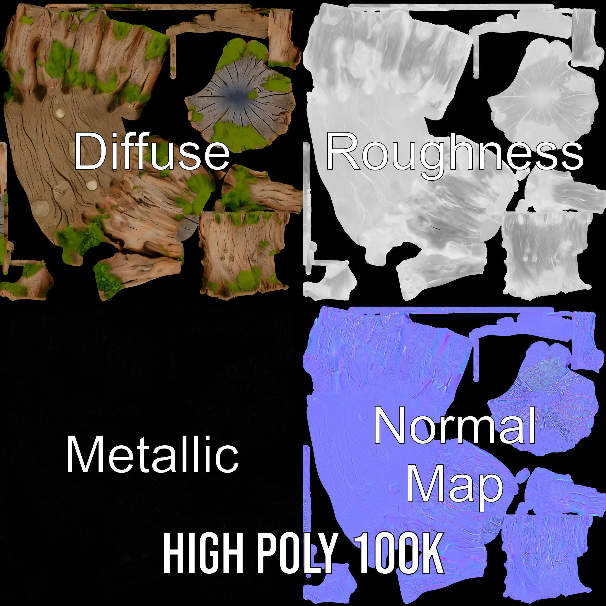 Mossy Tree Stump Model Pack for Games and Environments Low-poly 3D model_3