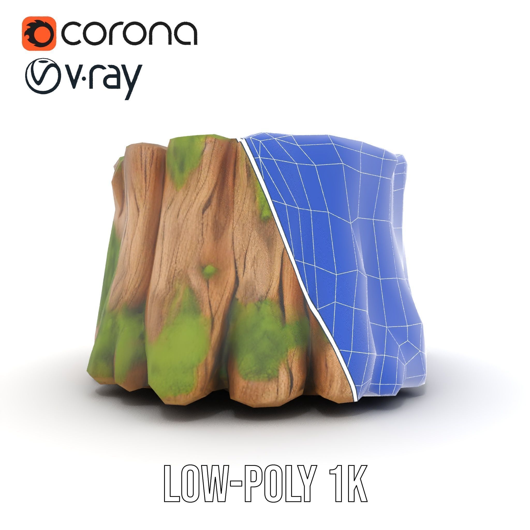 Mossy Tree Stump Model Pack for Games and Environments Low-poly 3D model_24