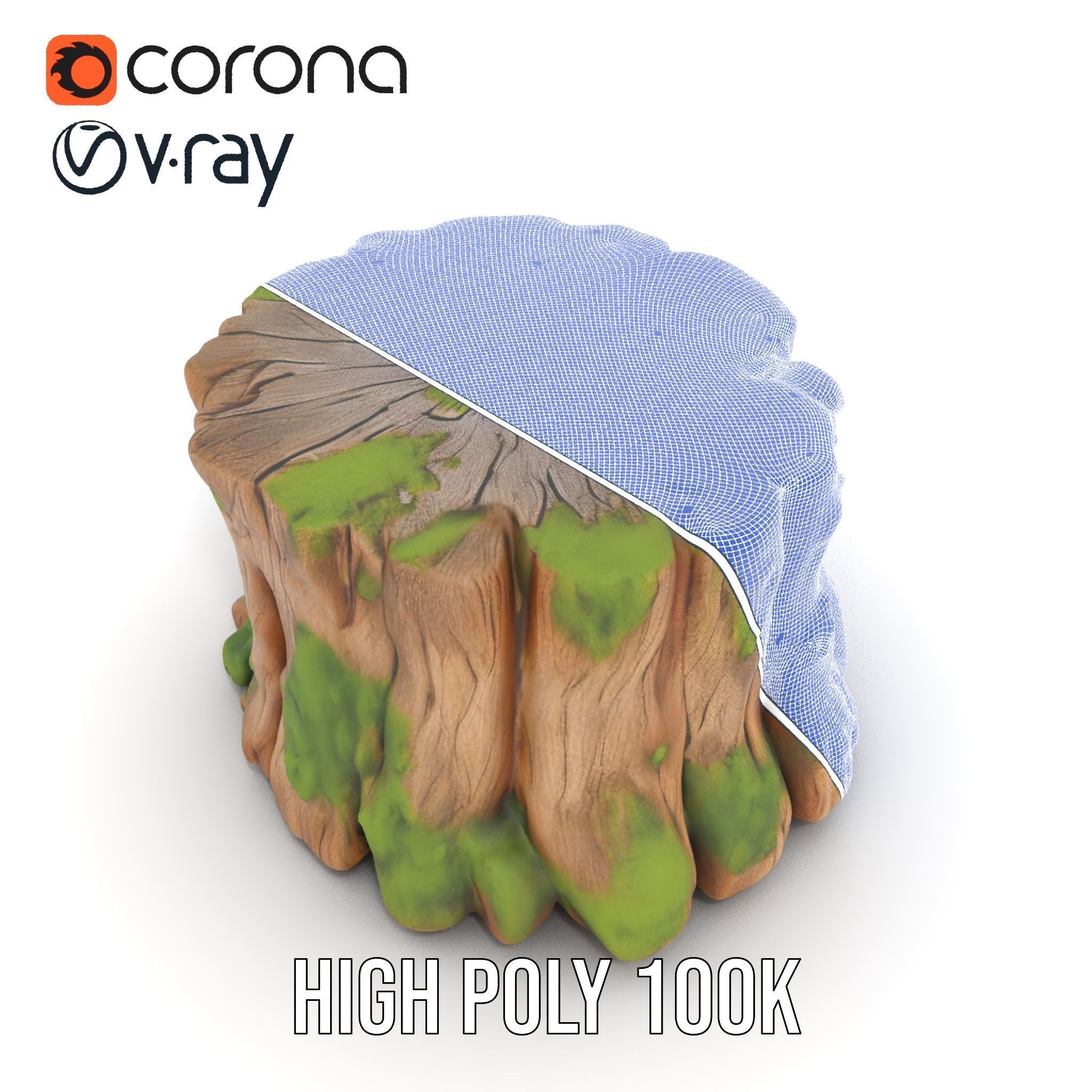 Mossy Tree Stump Model Pack for Games and Environments Low-poly 3D model_34