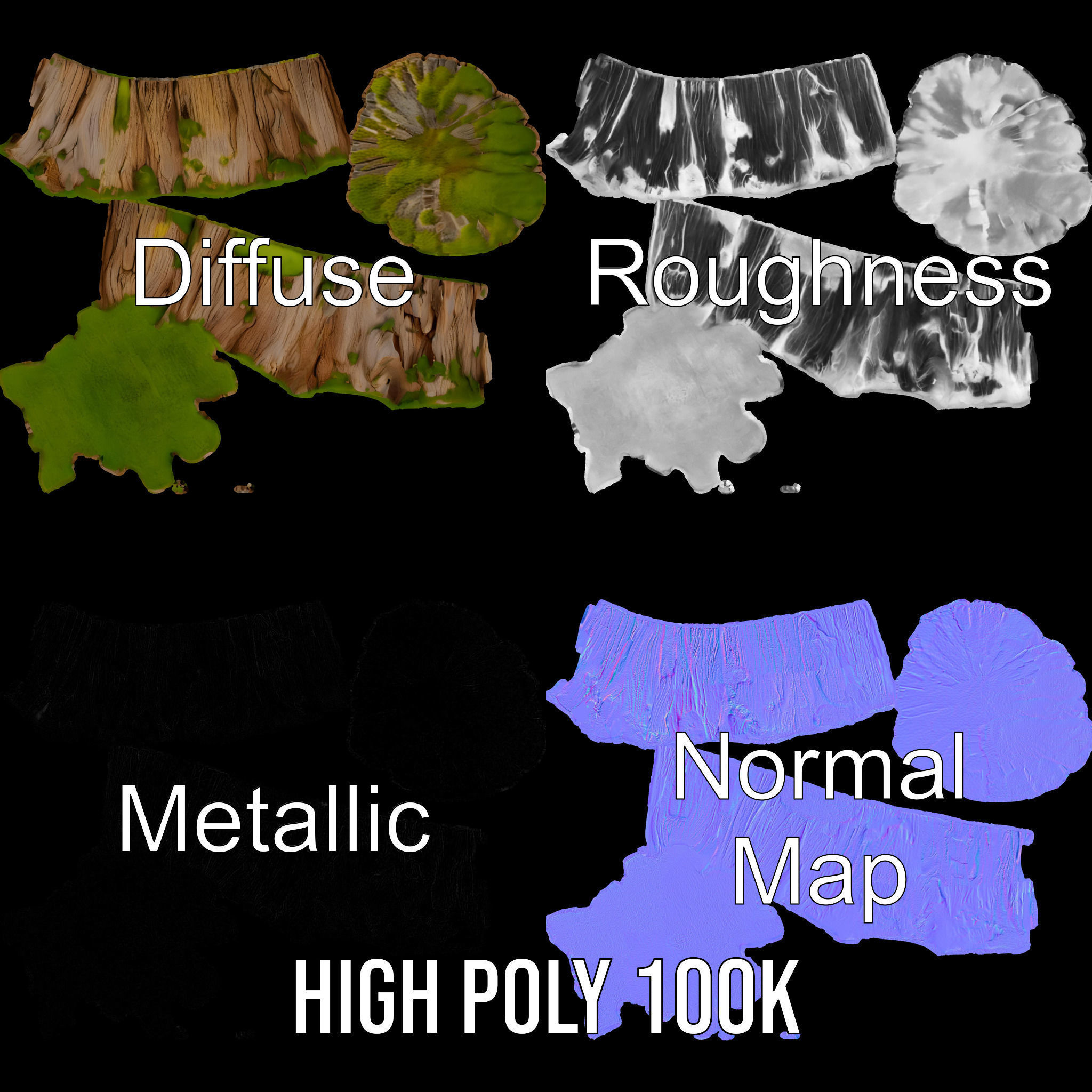 Mossy Tree Stump D Model Pack Low-poly 3D model_3