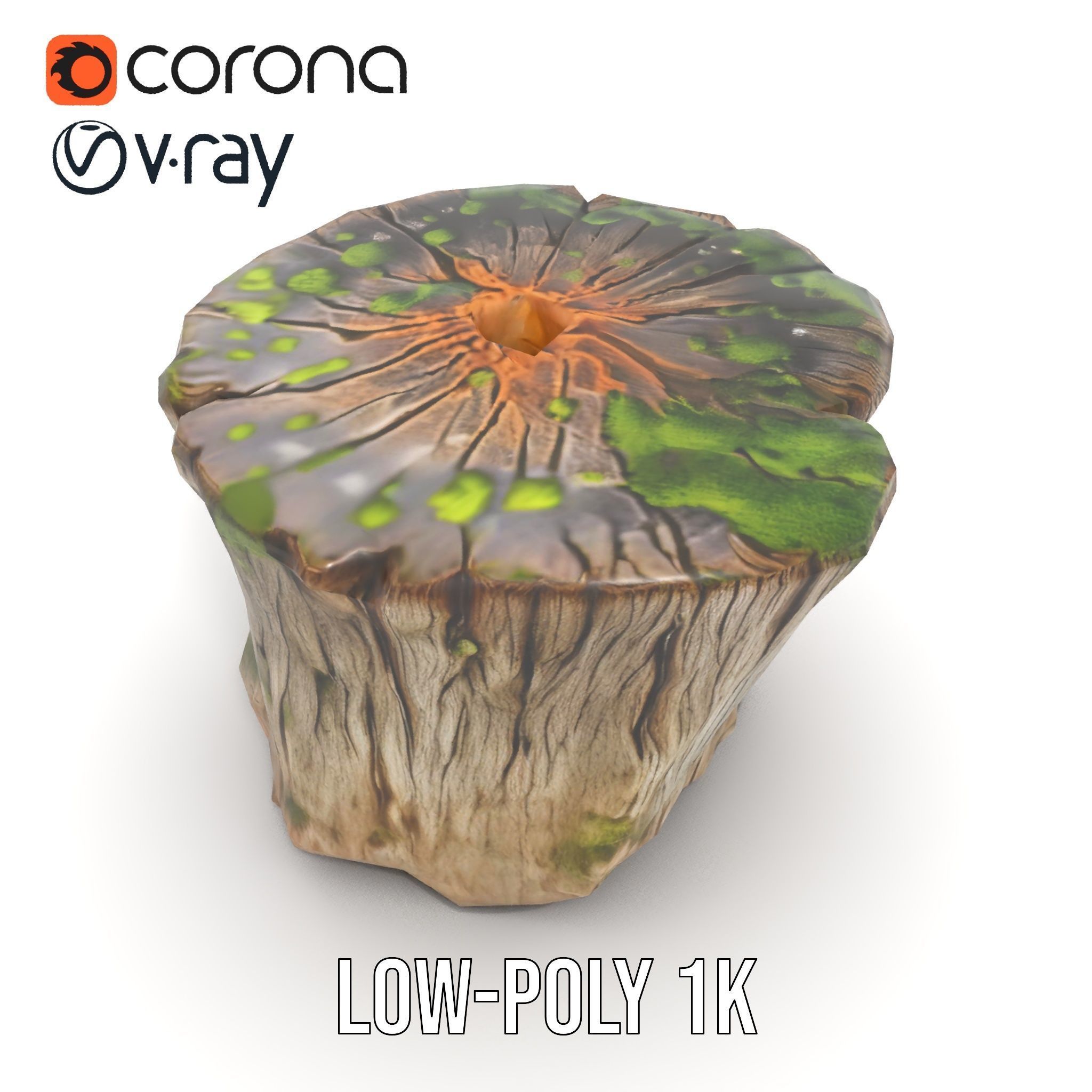 Tree Stump with Moss Model Pack Low-poly 3D model_12