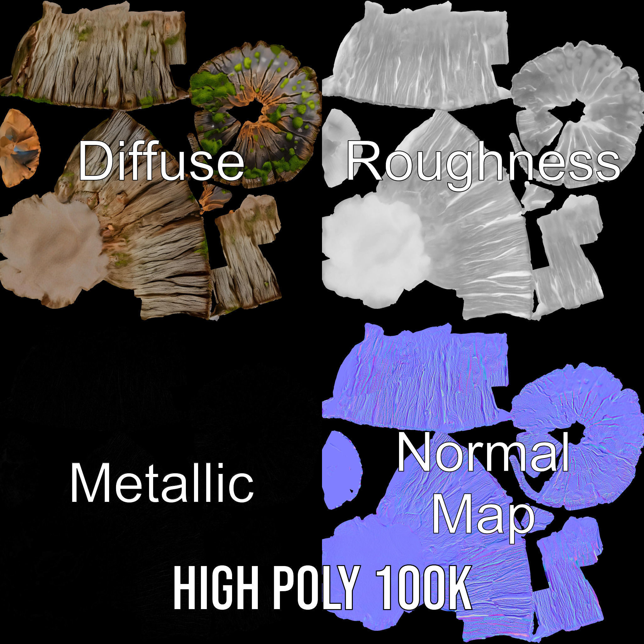 Tree Stump with Moss Model Pack Low-poly 3D model_3