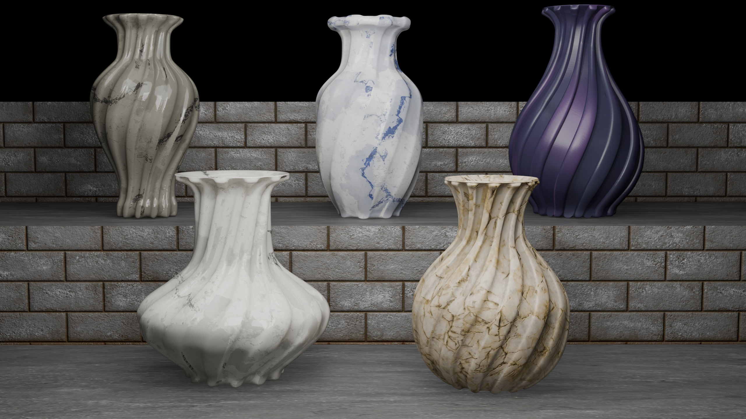 Elegant Modern Vases Pack Marble Finish - Different Textures 3D model_2