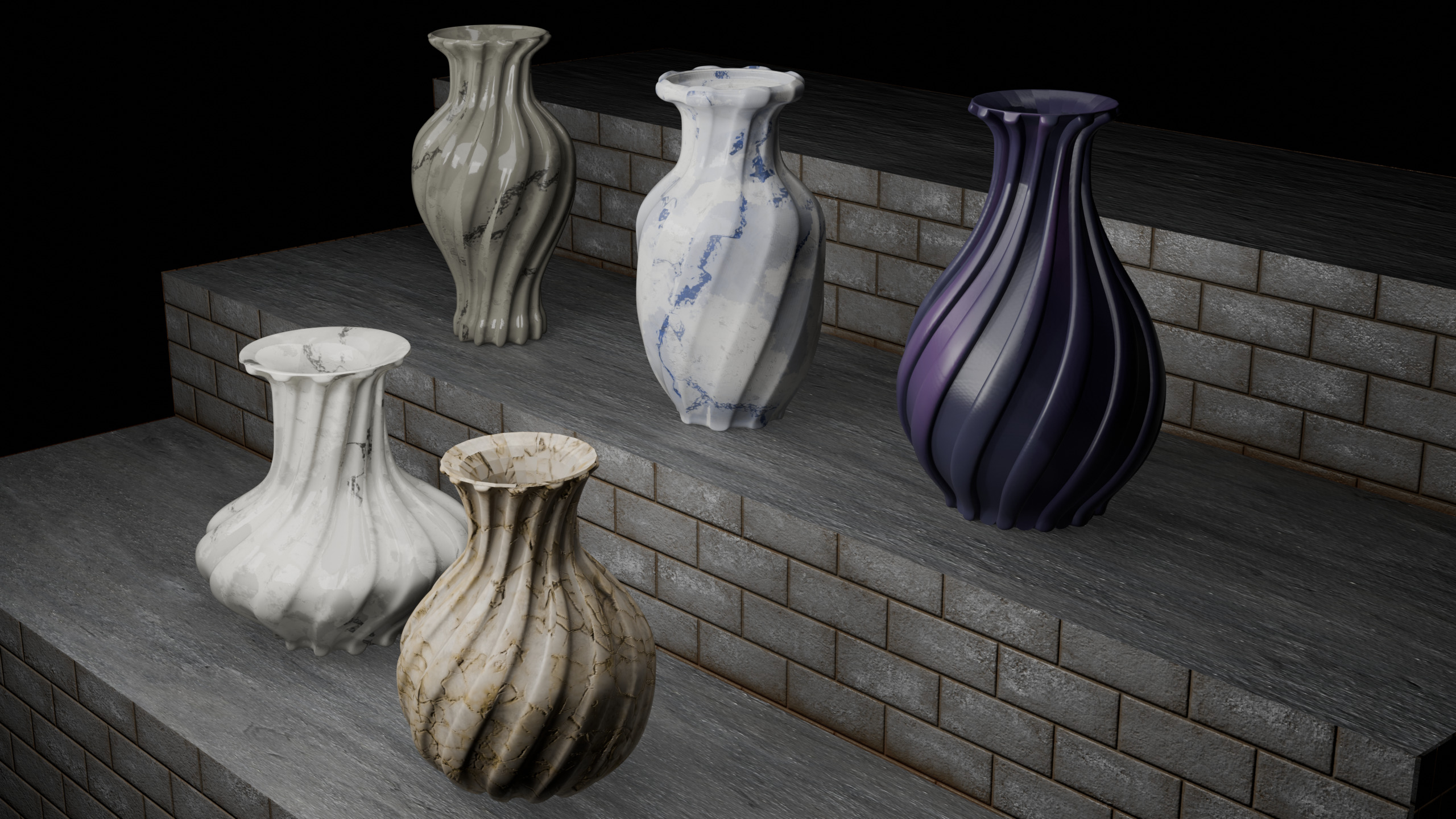 Elegant Modern Vases Pack Marble Finish - Different Textures 3D model_3