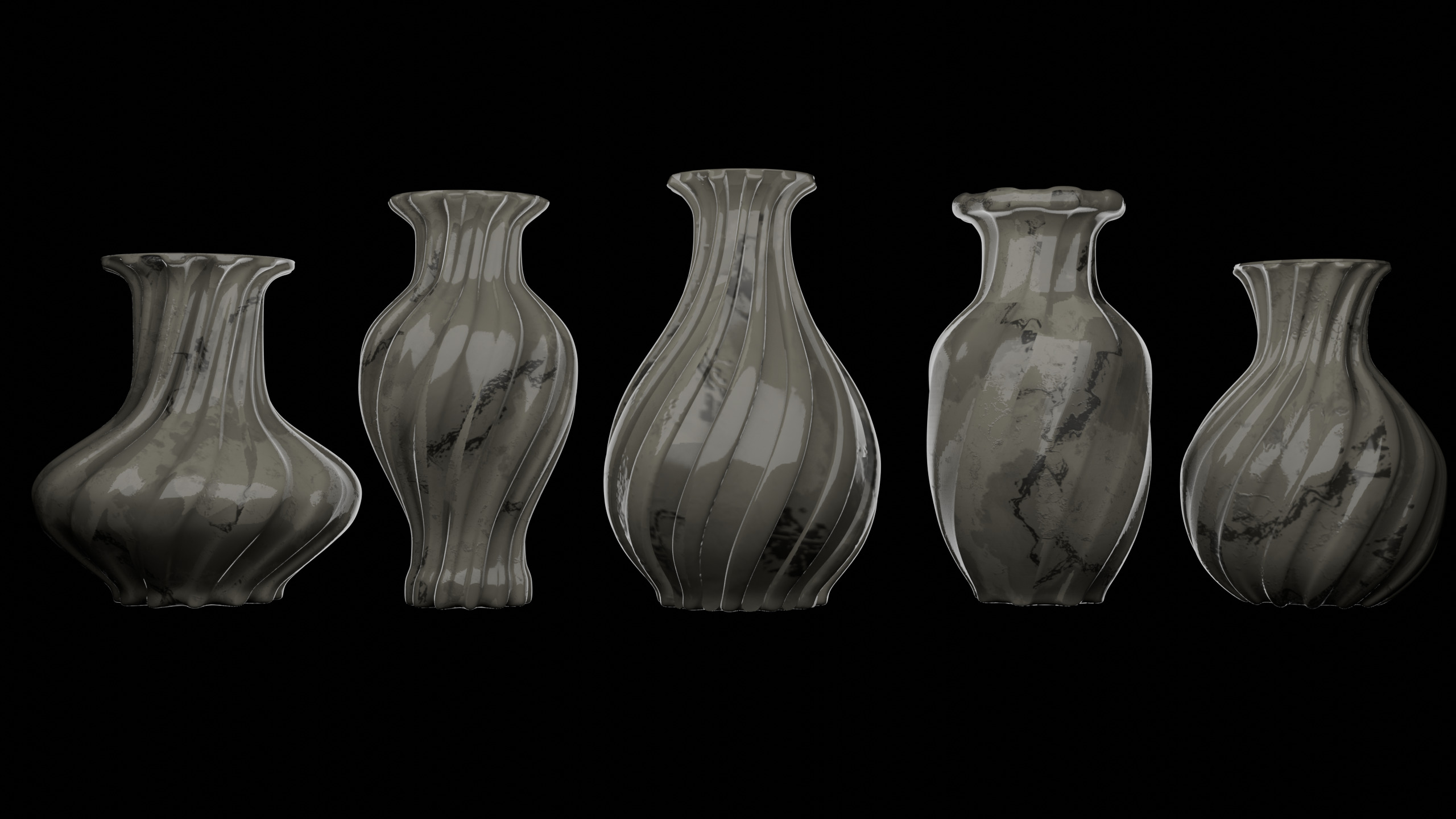 Elegant Modern Vases Pack Marble Finish - Different Textures 3D model_5