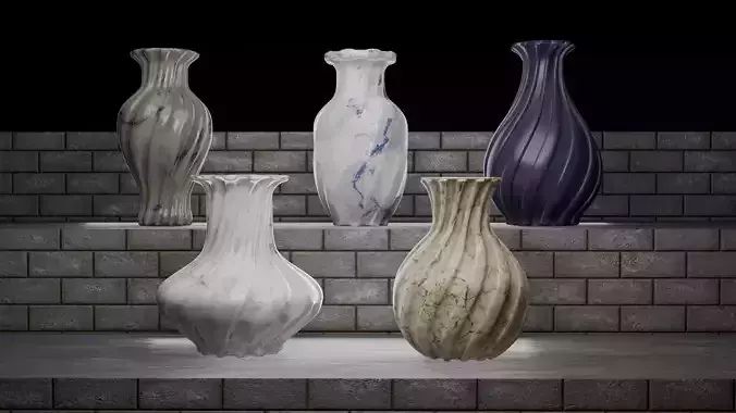 Elegant Modern Vases Pack Marble Finish - Different Textures