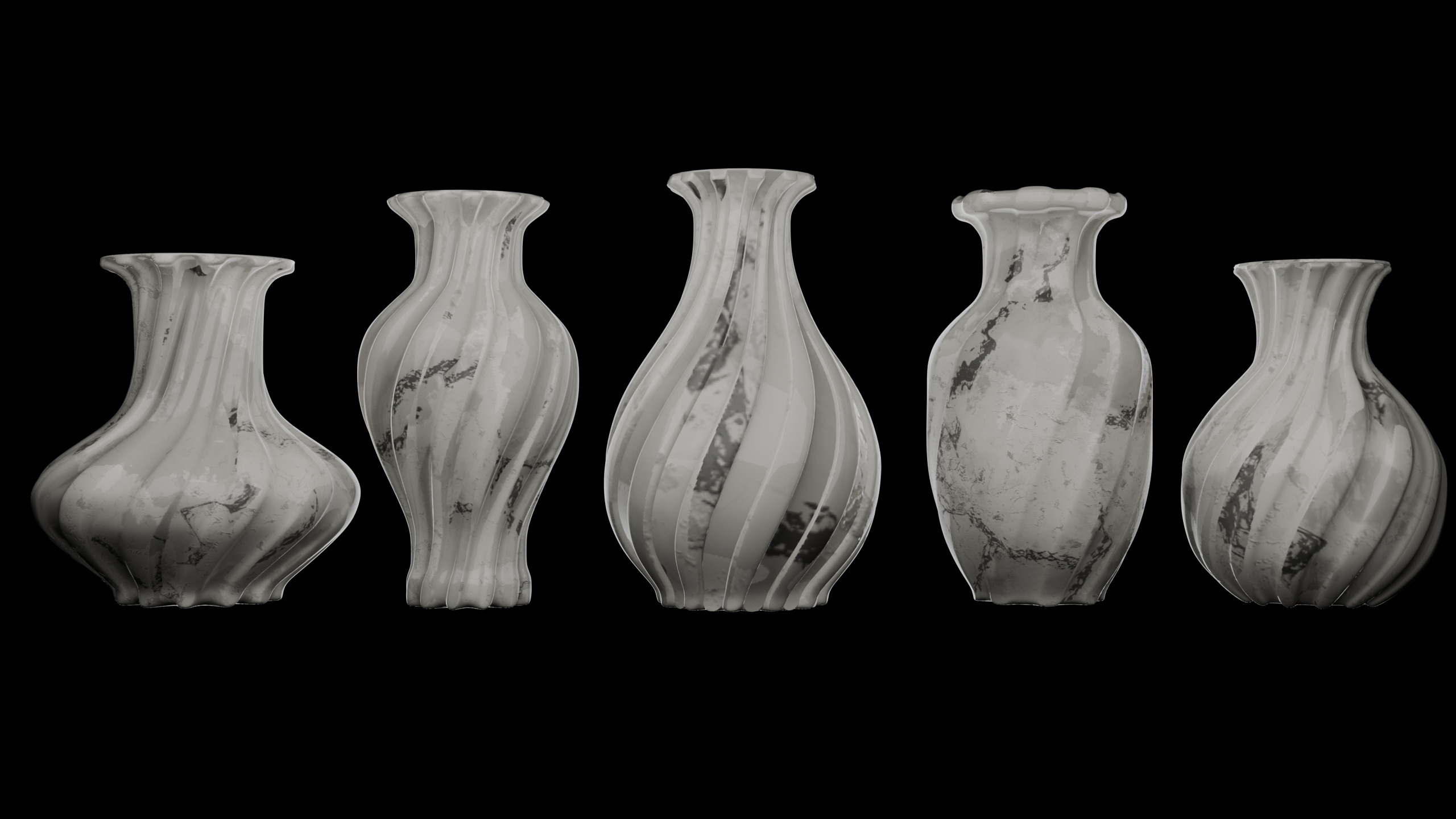 Elegant Modern Vases Pack Marble Finish - Different Textures 3D model_4