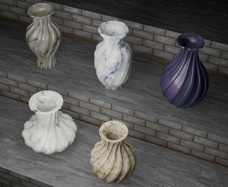 Elegant Modern Vases Pack Marble Finish - Different Textures 3D model_1