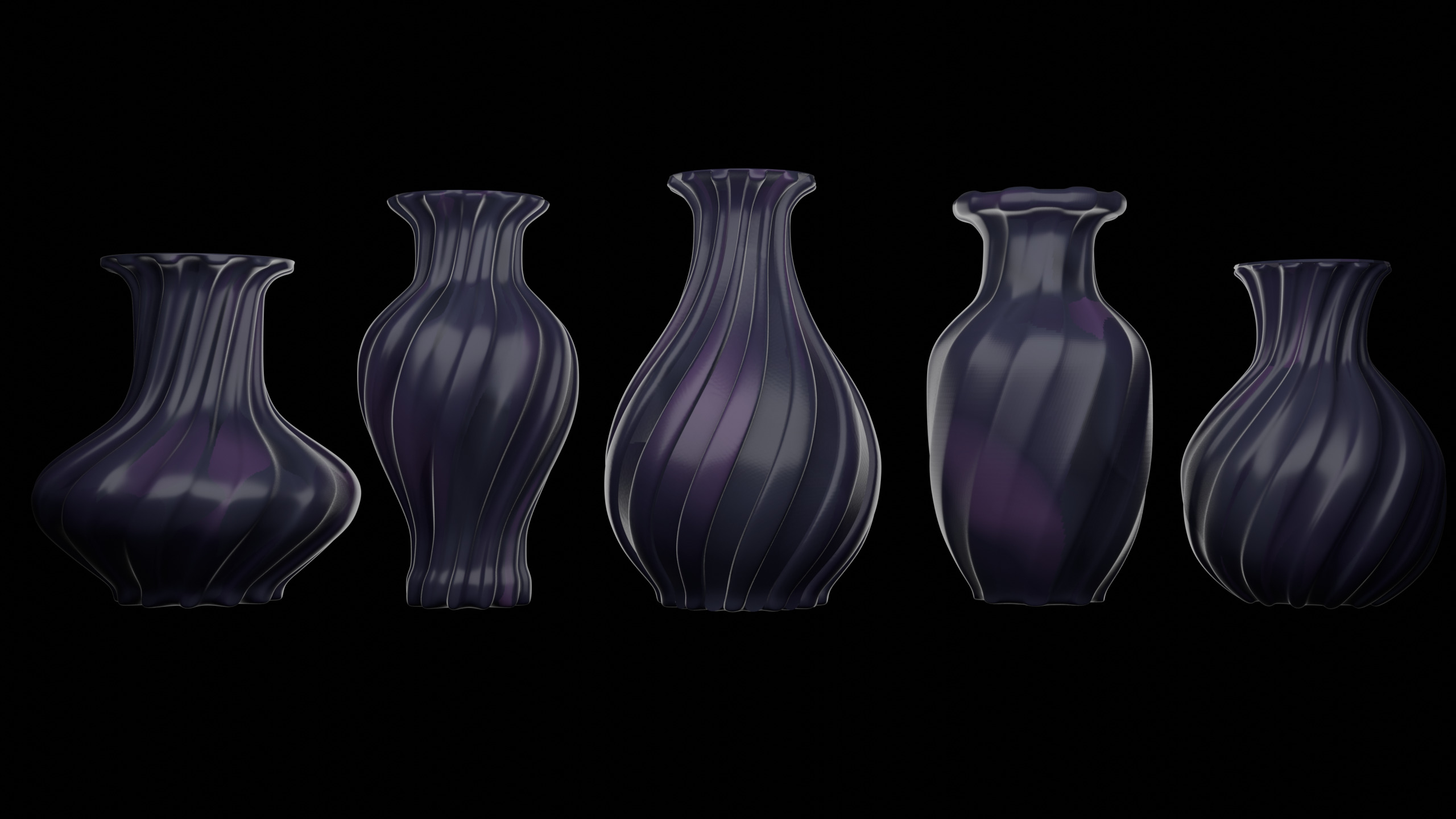 Elegant Modern Vases Pack Marble Finish - Different Textures 3D model_7