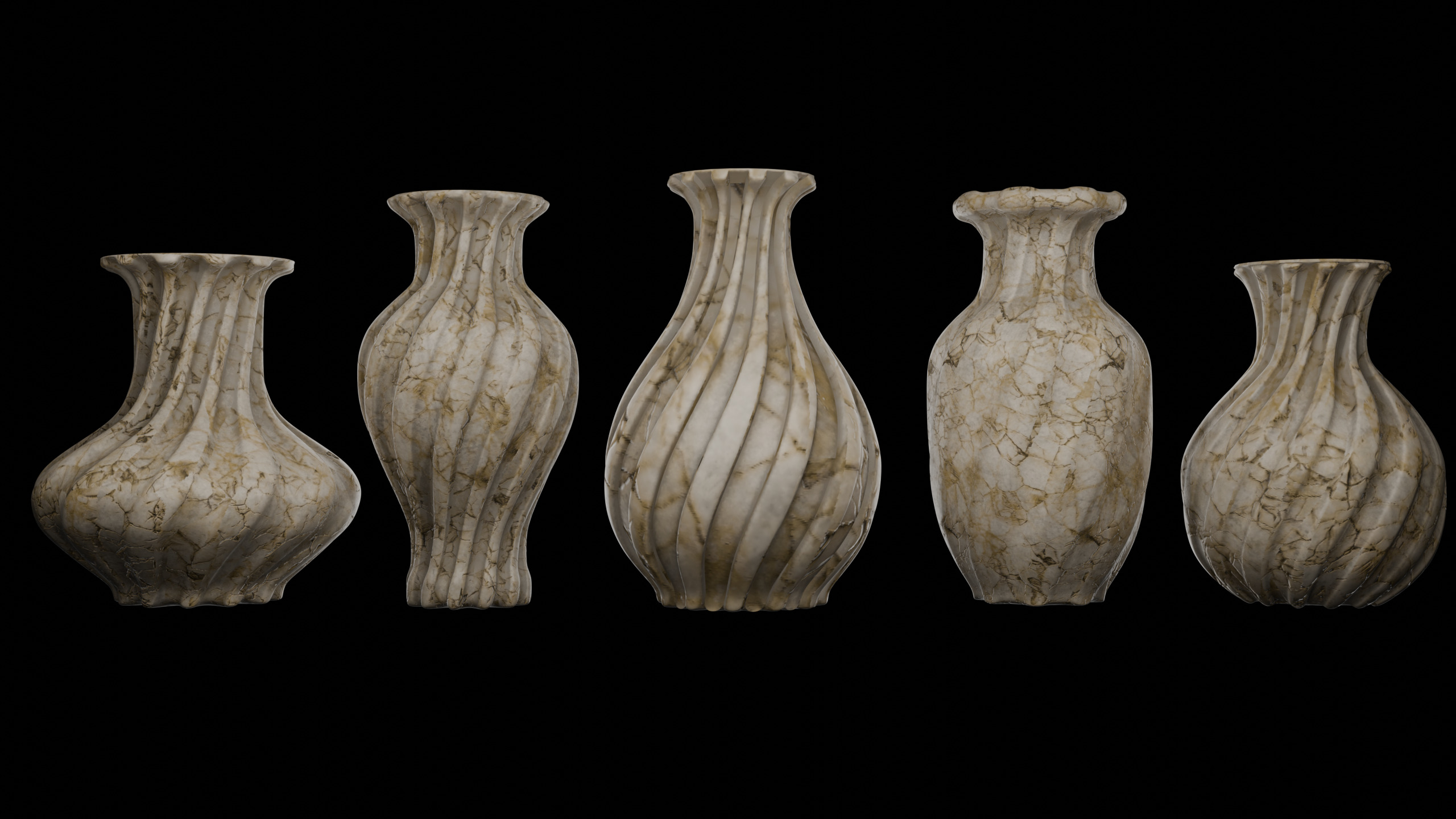 Elegant Modern Vases Pack Marble Finish - Different Textures 3D model_8
