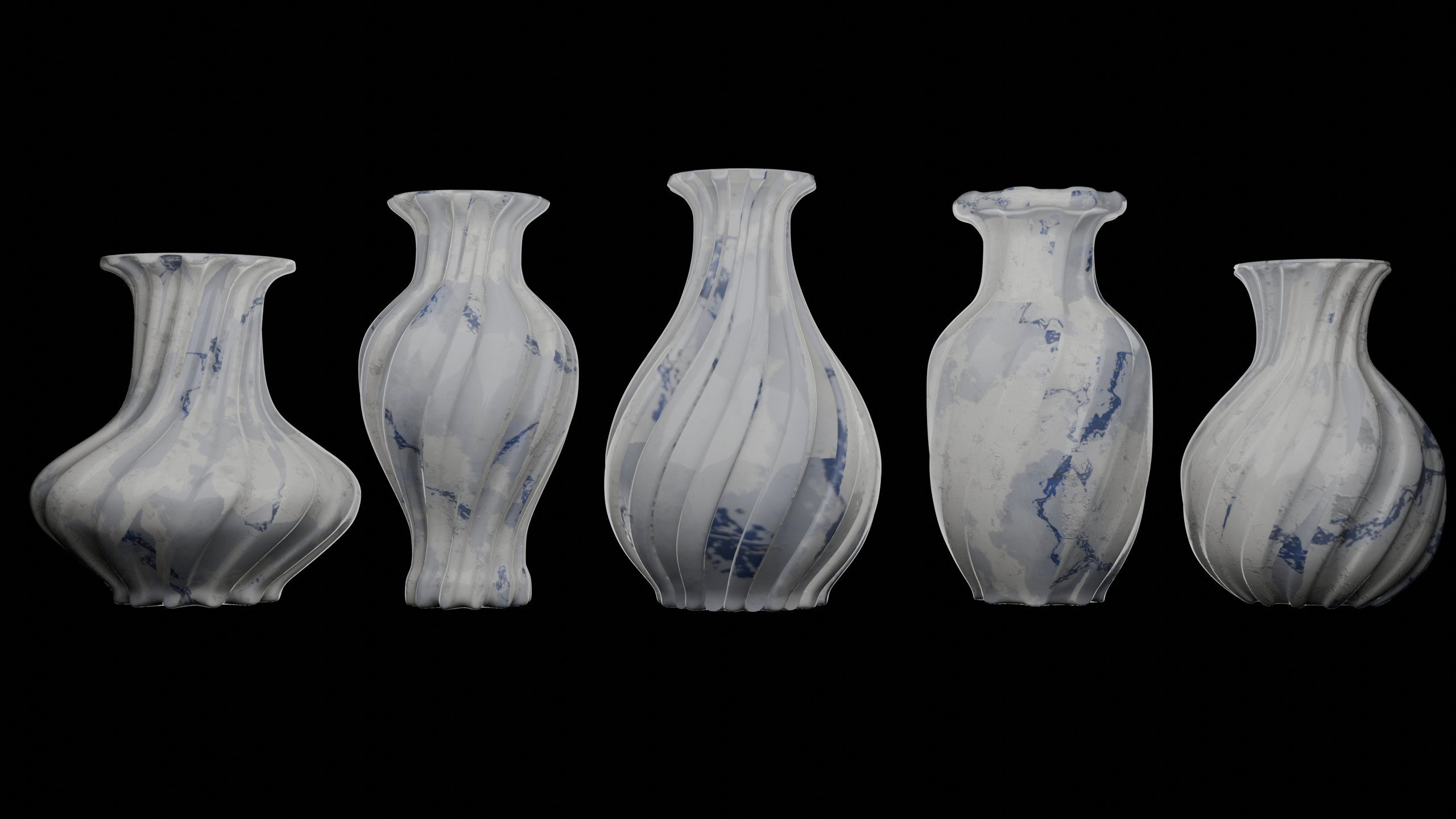 Elegant Modern Vases Pack Marble Finish - Different Textures 3D model_6