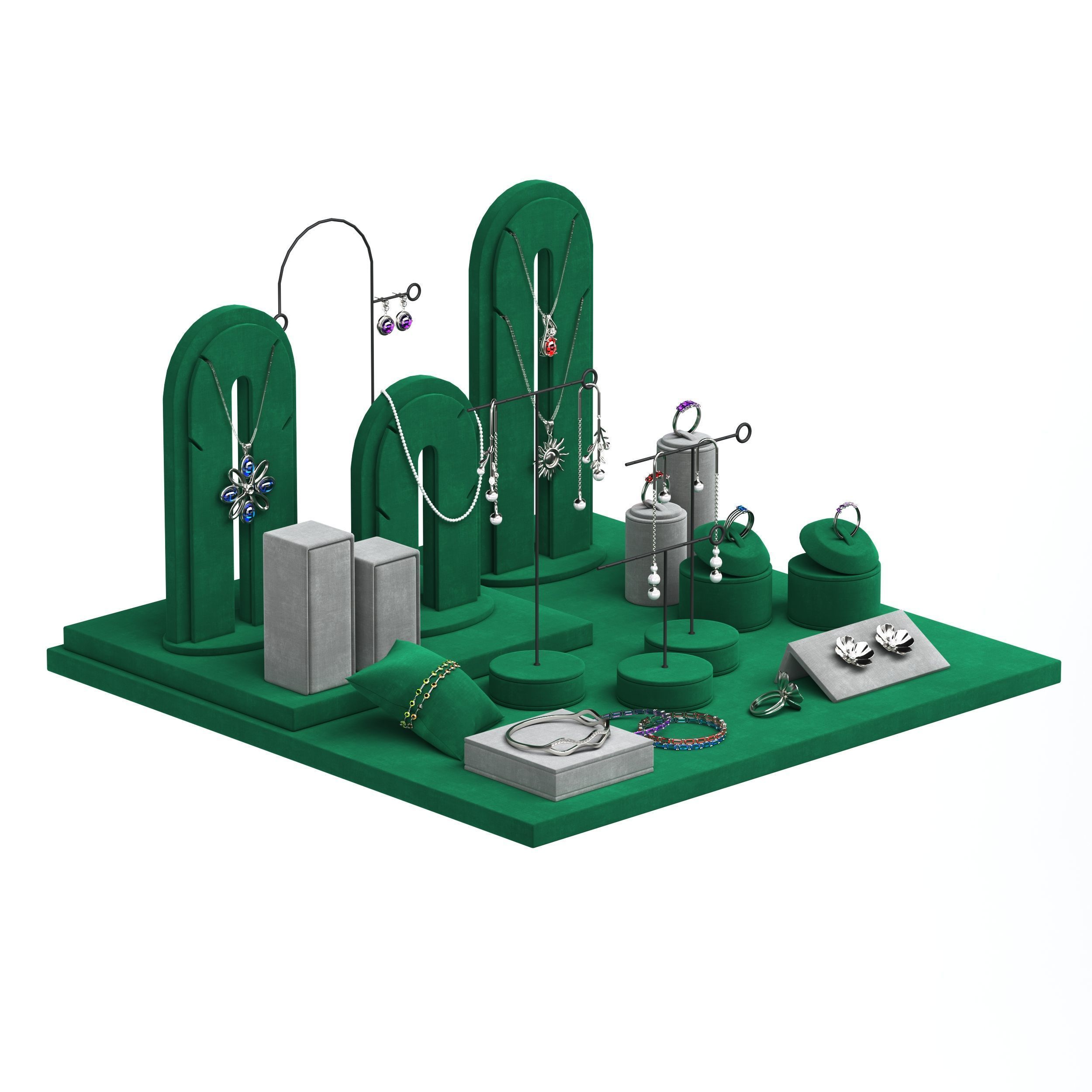 Jewelry Display Set Stand Green 3D model_1
