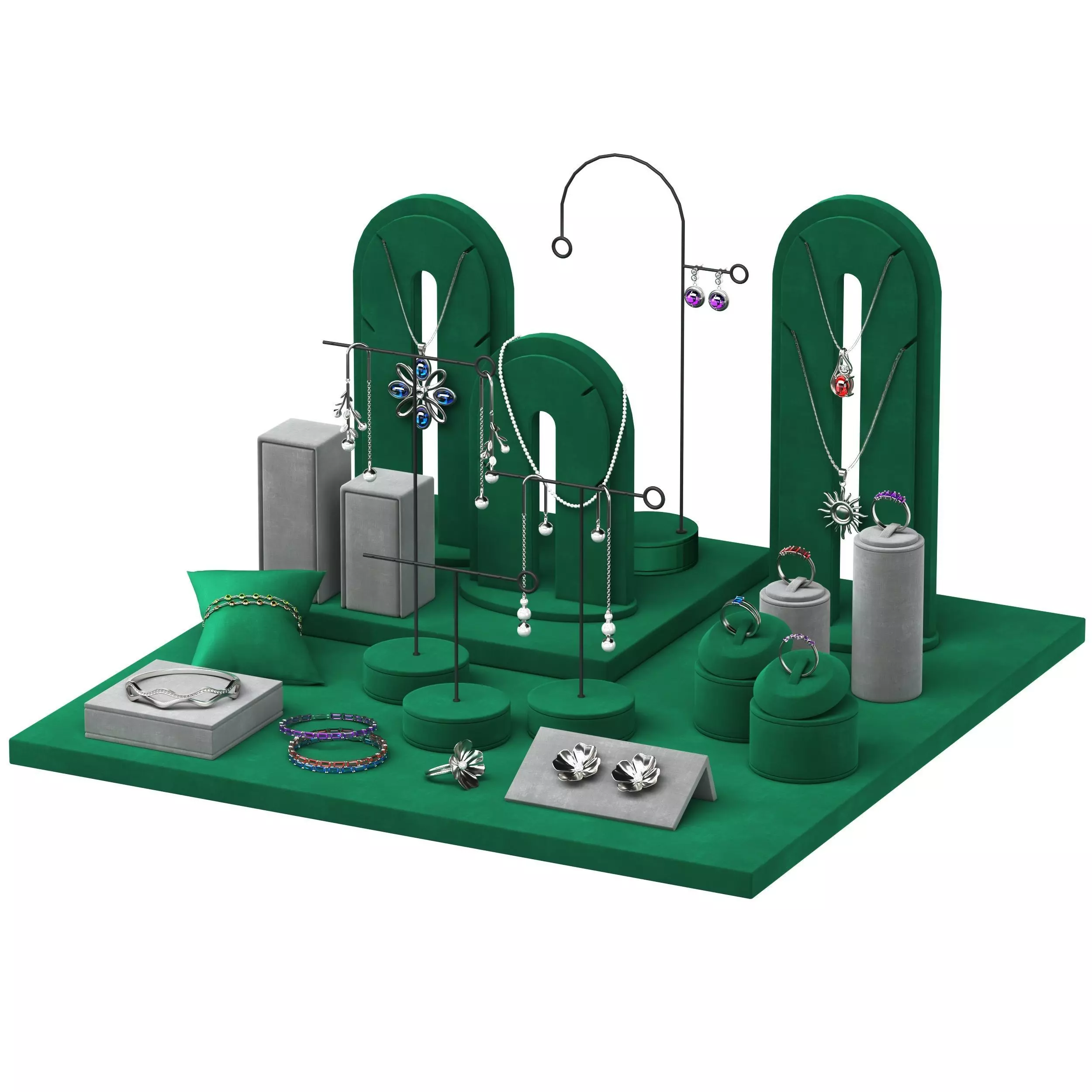 Jewelry Display Set Stand Green 3D model_0