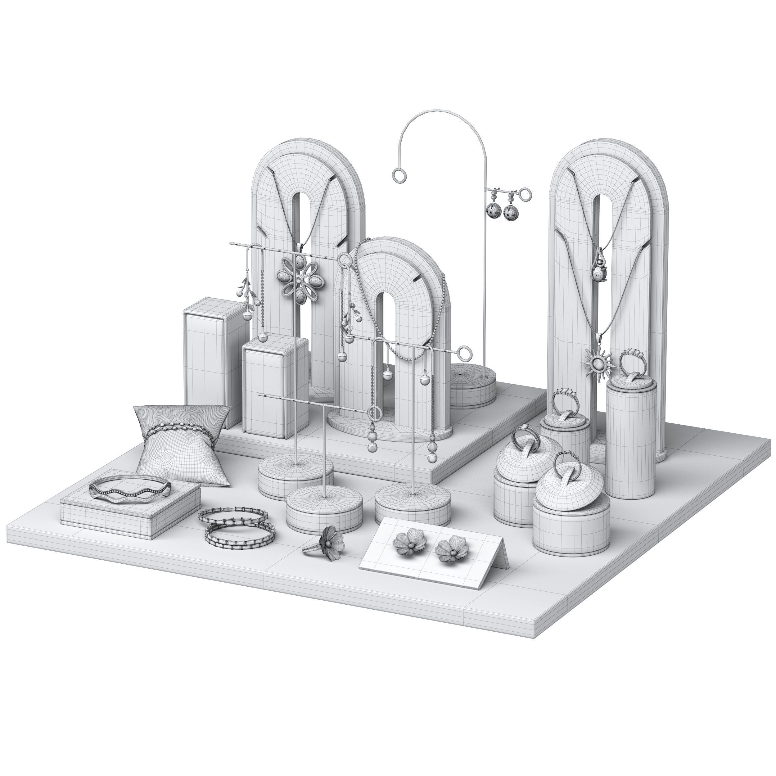 Jewelry Display Set Stand Green 3D model_3
