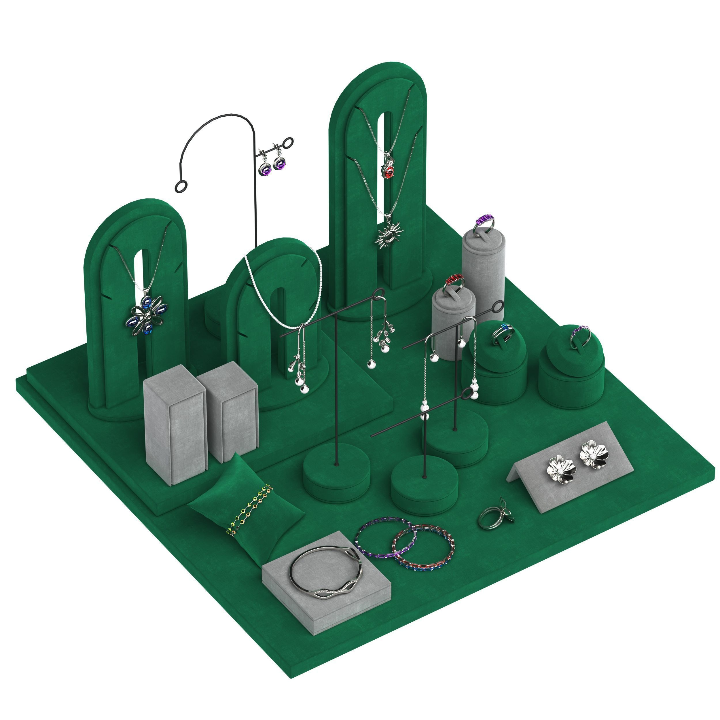 Jewelry Display Set Stand Green 3D model_5