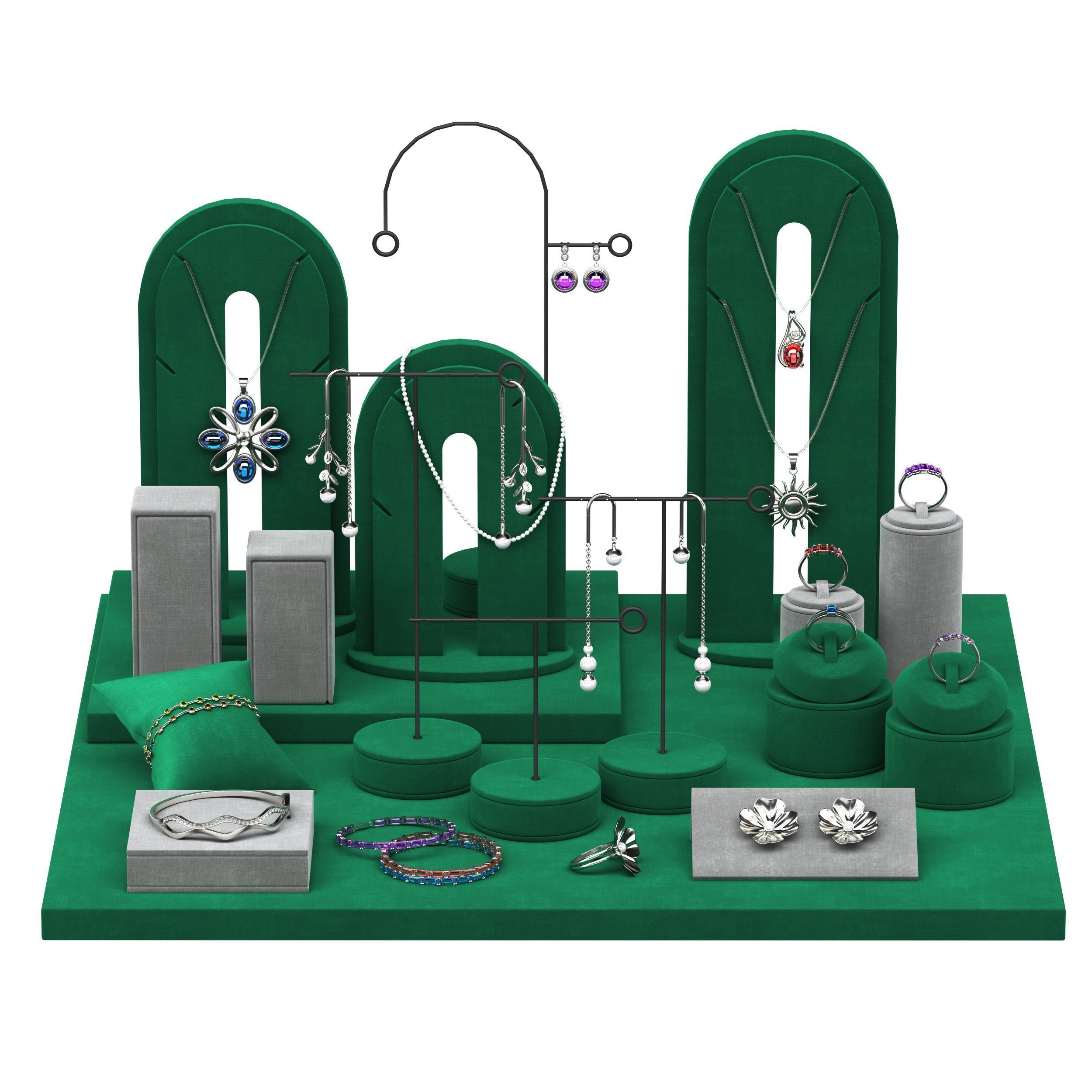Jewelry Display Set Stand Green 3D model_4