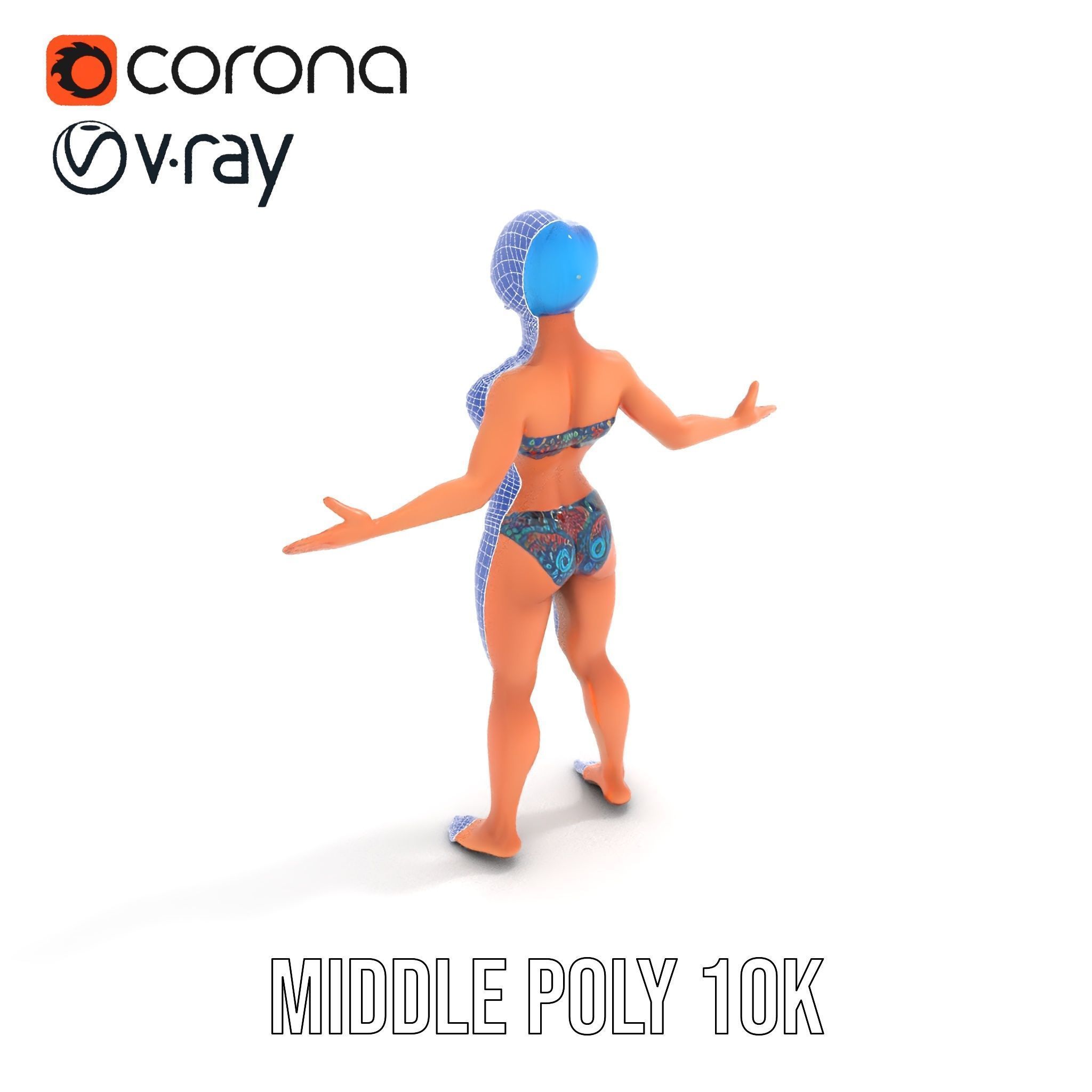 Bluehaired Bikini Character Rigged and Animated D Model Low-poly 3D model_26