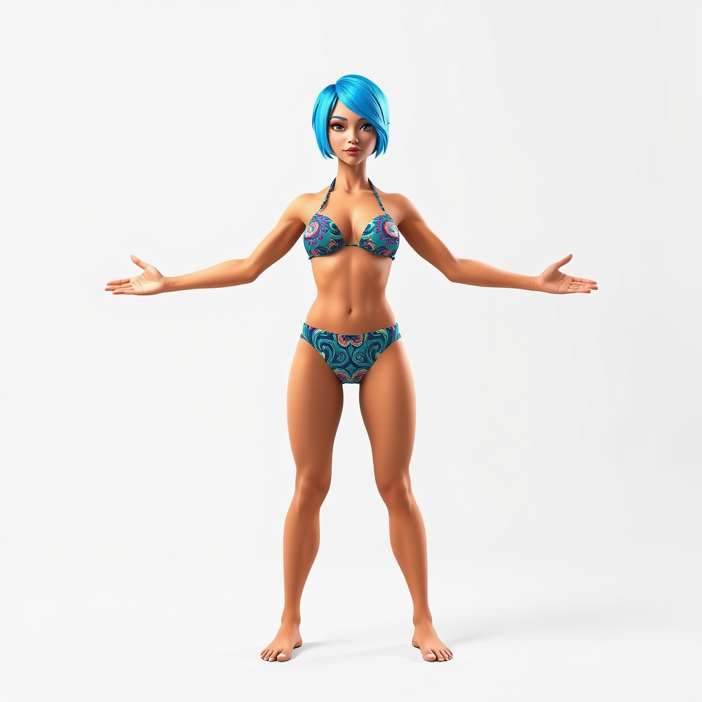 Bluehaired Bikini Character Rigged and Animated D Model Low-poly 3D model_2