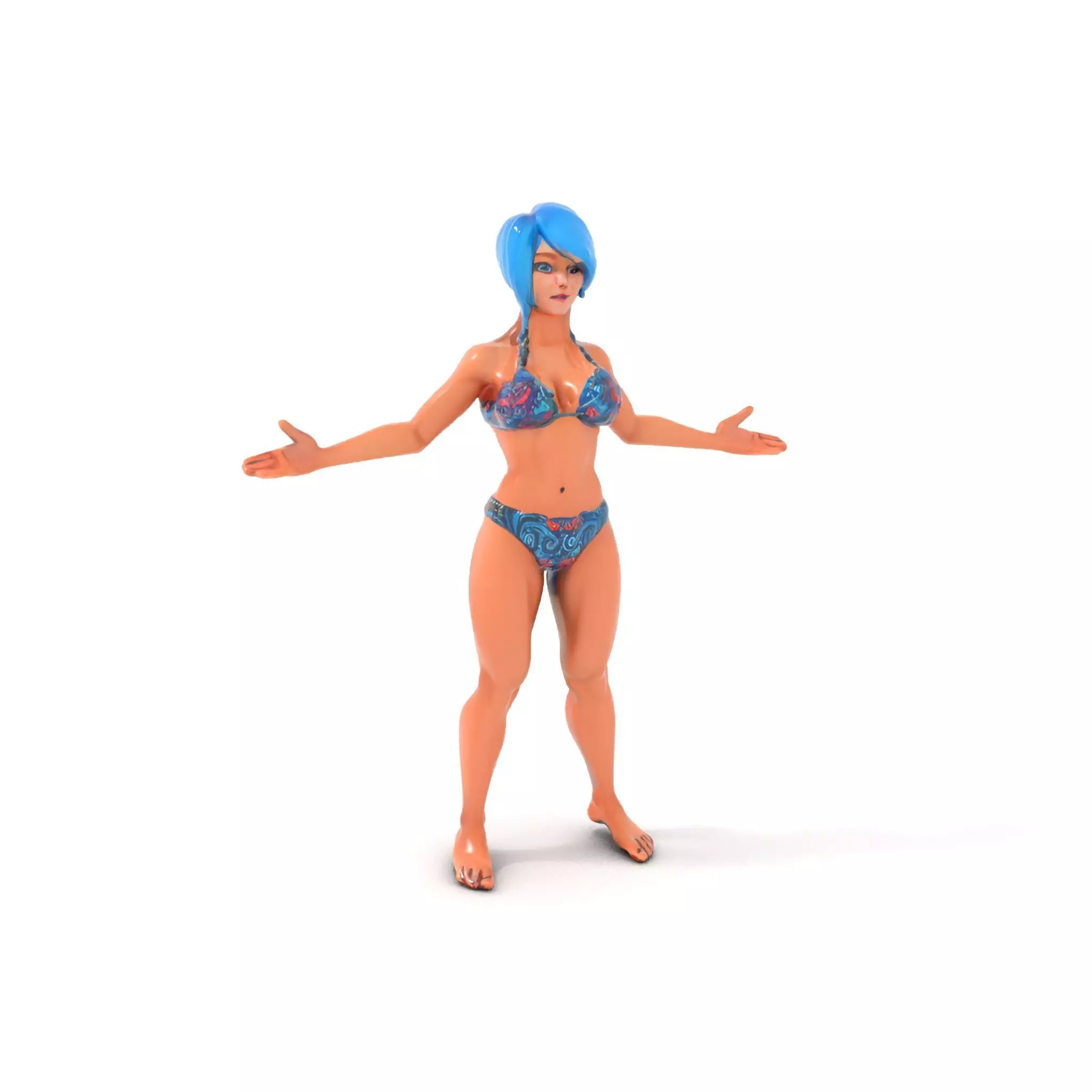 Bluehaired Bikini Character Rigged and Animated D Model Low-poly 3D model_0