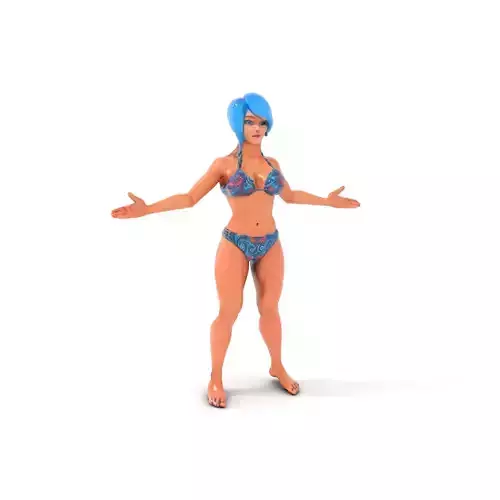 Bluehaired Bikini Character Rigged and Animated D Model