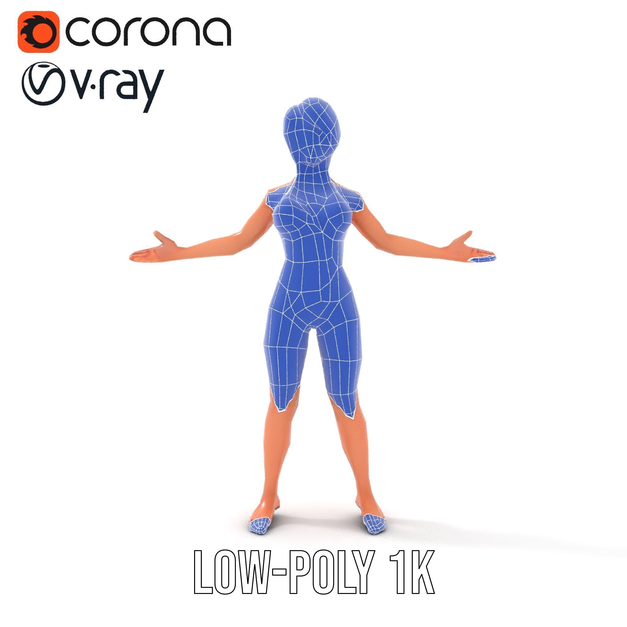 Bluehaired Bikini Character Rigged and Animated D Model Low-poly 3D model_19