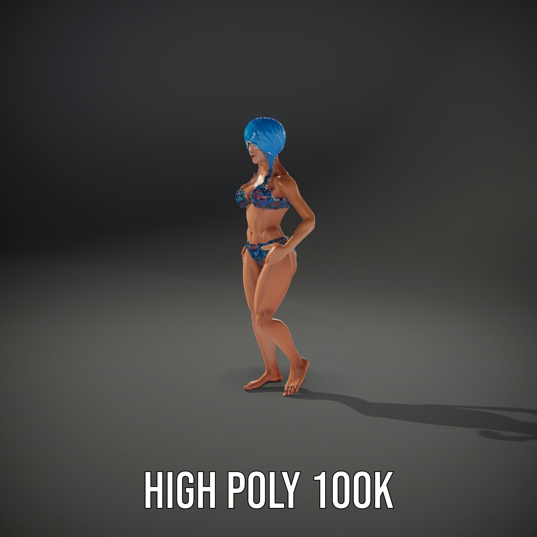 Bluehaired Bikini Character Rigged and Animated D Model Low-poly 3D model_9